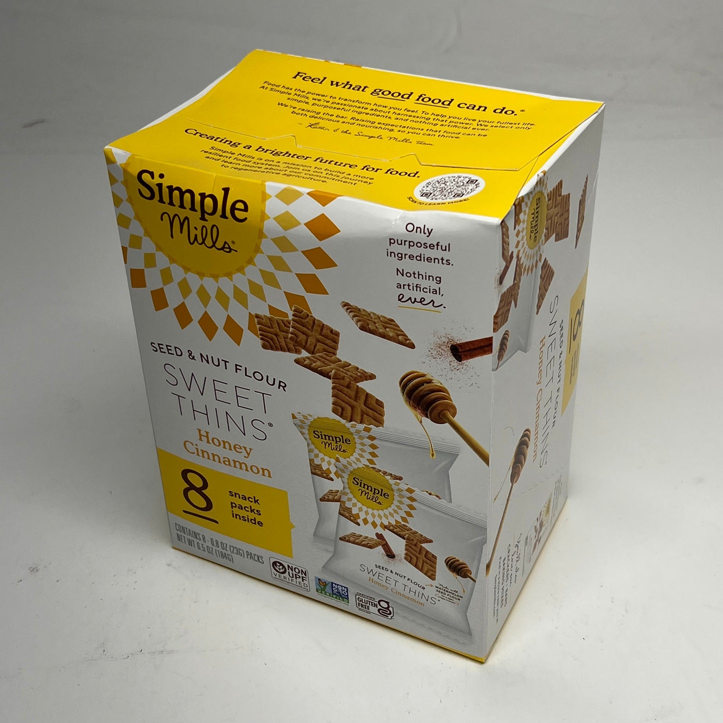 ZA@ SIMPLE MILLS (4 PACK, 8 PACKS EACH) Seed & Nut Flour Sweet Thins Honey Cinnamon  BB 10/26