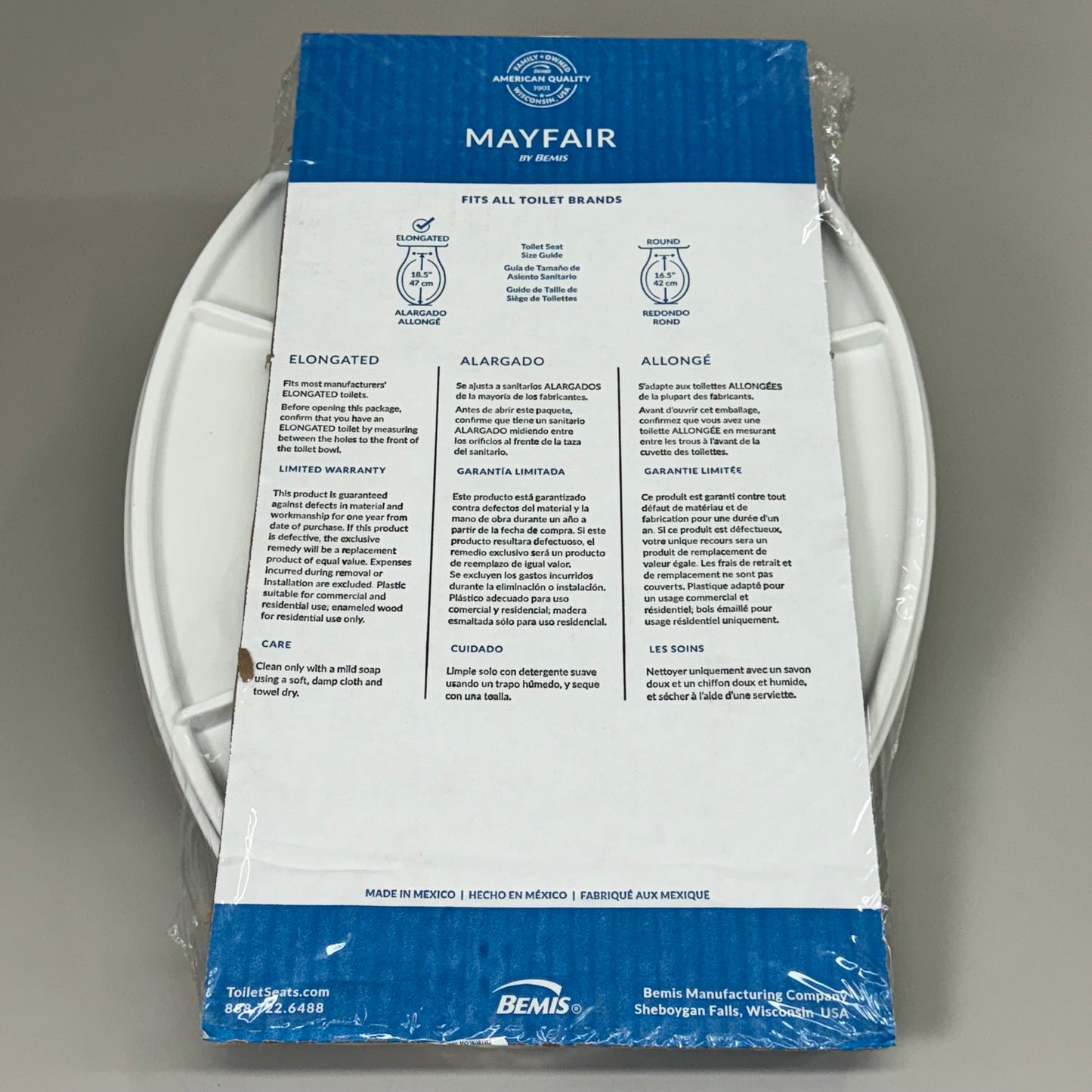 BEMIS Mayfair Slow Close Toilet Seat & Lid Elongated Shape White 147SLOW 000