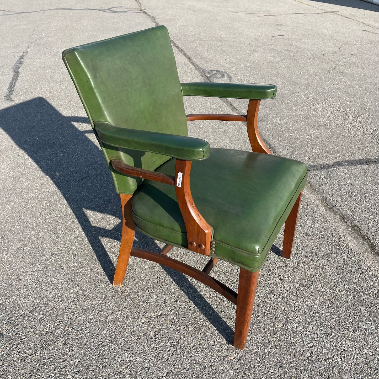 Z@ ANTIQUE Mid Century Modern/Post Art Deco Leather Chairs 34”x24”x24” Mahogany & Green