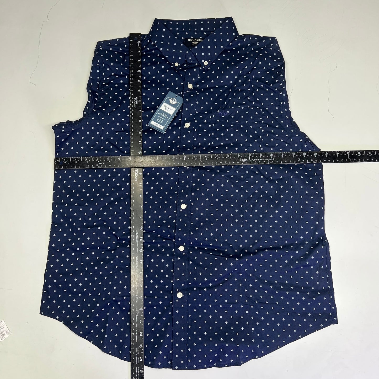 DOCKERS Stain Defender Button Up Shirt Daisy Pattern Men's Sz XL Navy Blue