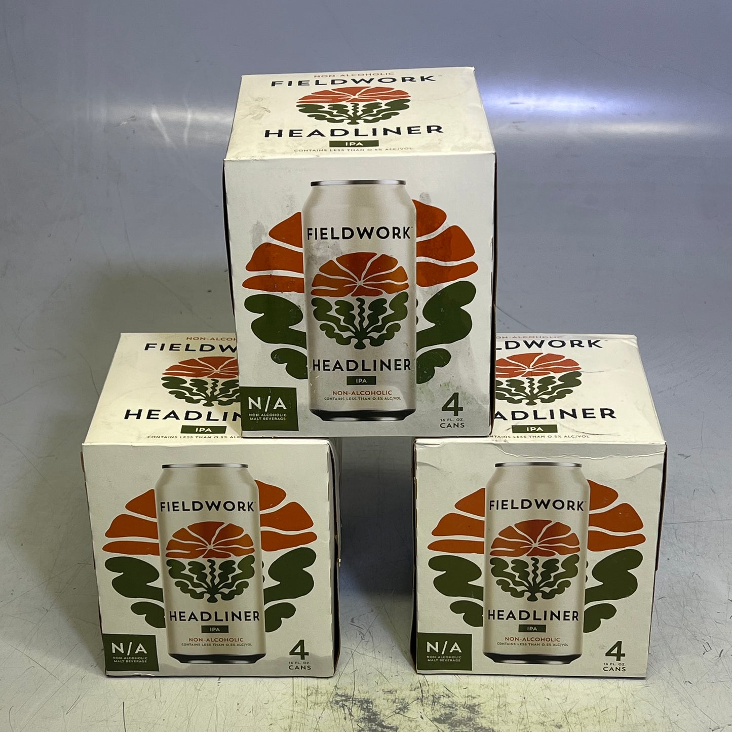 ZA@ FIELDWORK (3 PACK, 12 CANS TOTAL) Headliner Non-Alcoholic IPA 16 Fl Oz (Slight|ly Distressed Packaging)