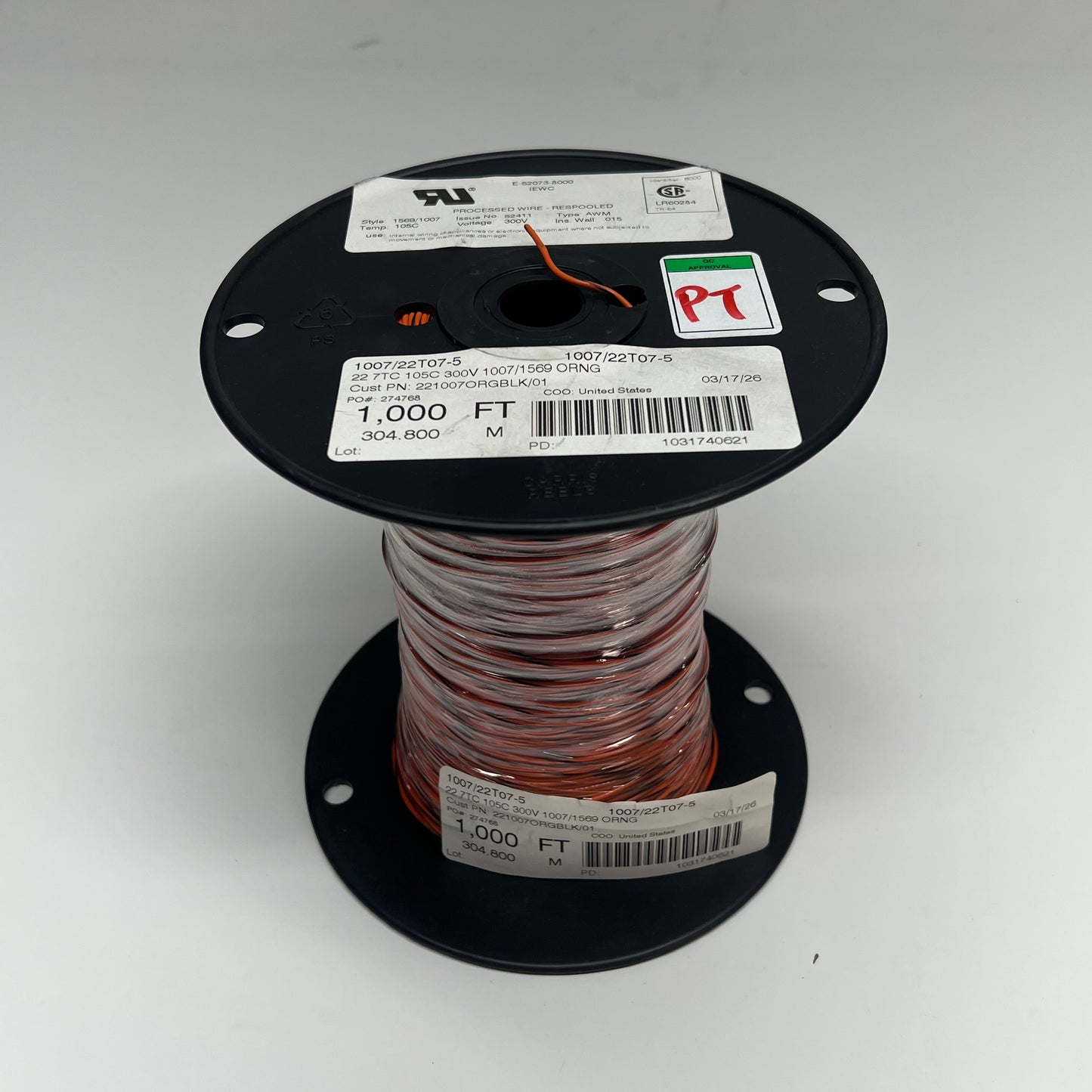 IEWC 1007 Lead Wire 7 Strand Tinned Copper 22 AWG 300V Orange 1007/22T07-5