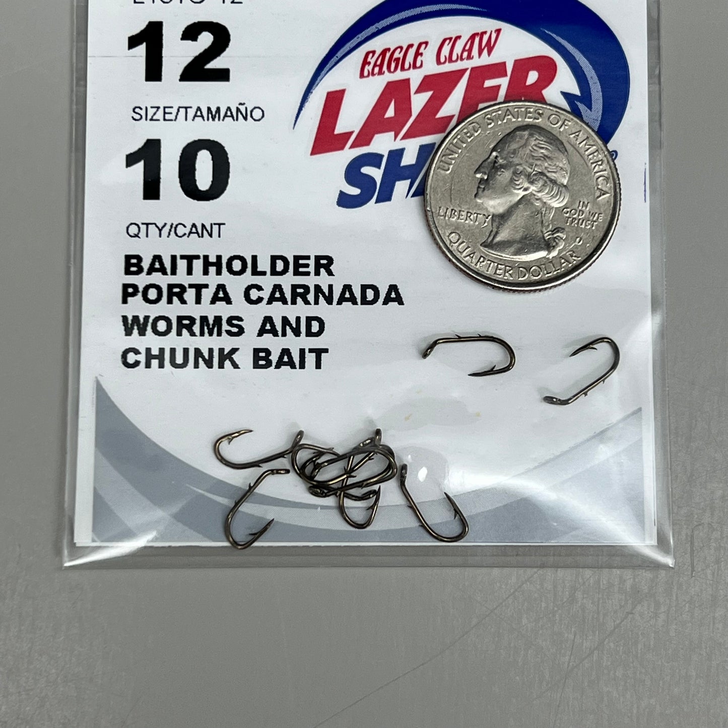 EAGLE CLAW (5 PACK) Lazer Sharp Down eye Baitholder Hook Bronze #12 10pc L181G-12