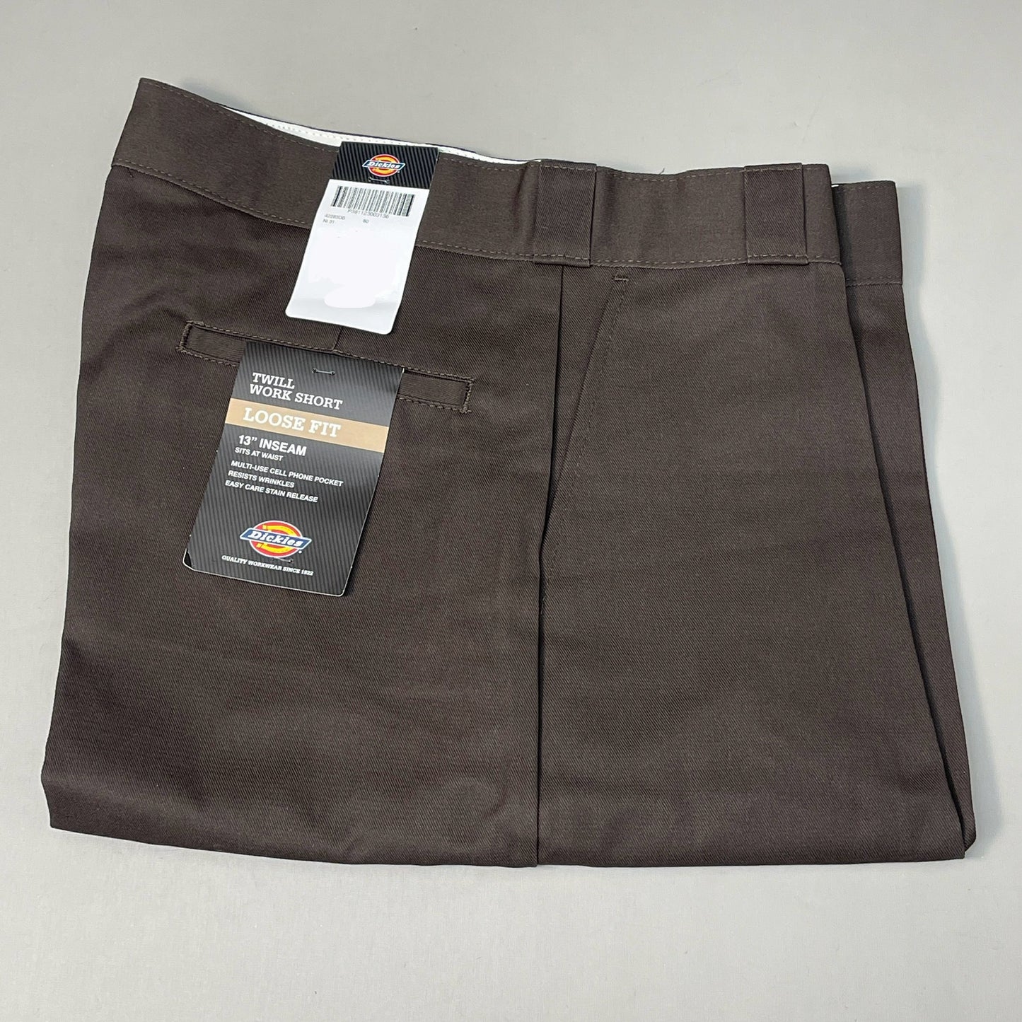 DICKIES Loose Fit Twill Work Shorts 13" Inseam Men's Sz 42 Dark Brown 42283DB