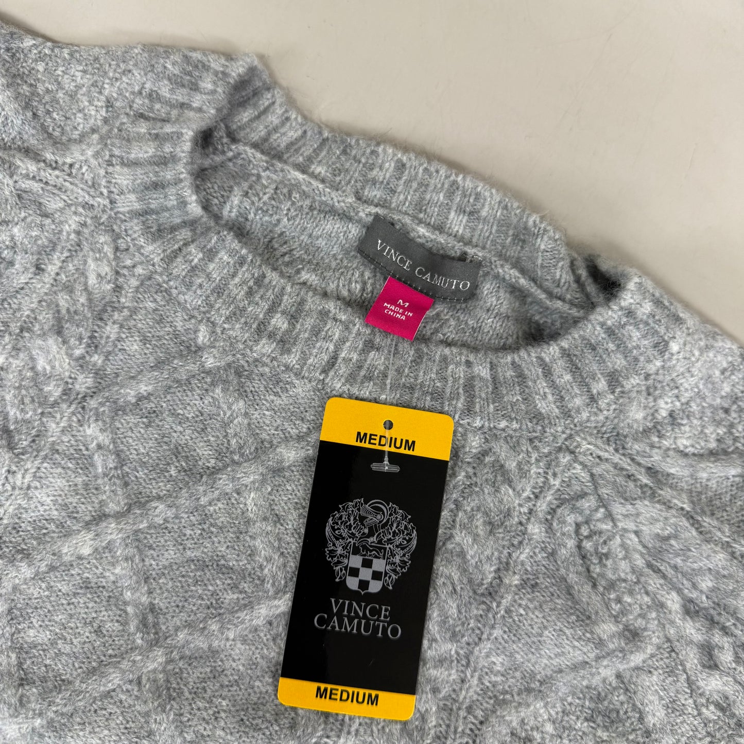 VINCE CAMUTO Cable Knit Sweater Women's Sz-M Light Heather Grey SC2895