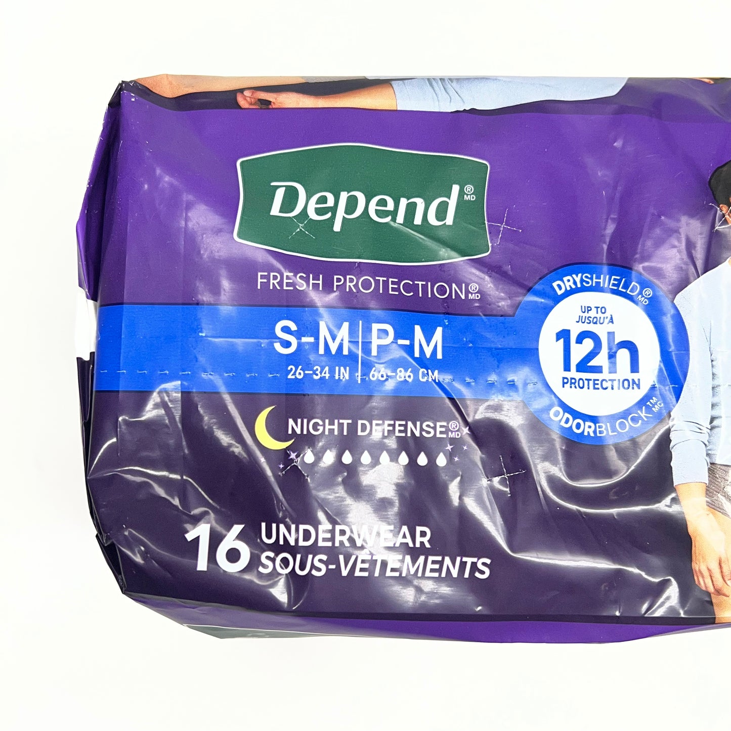 DEPENDS (4 PACK, 16 EACH) Fresh Protection Dry Shield  Unisex Sz S-M Grey 55156