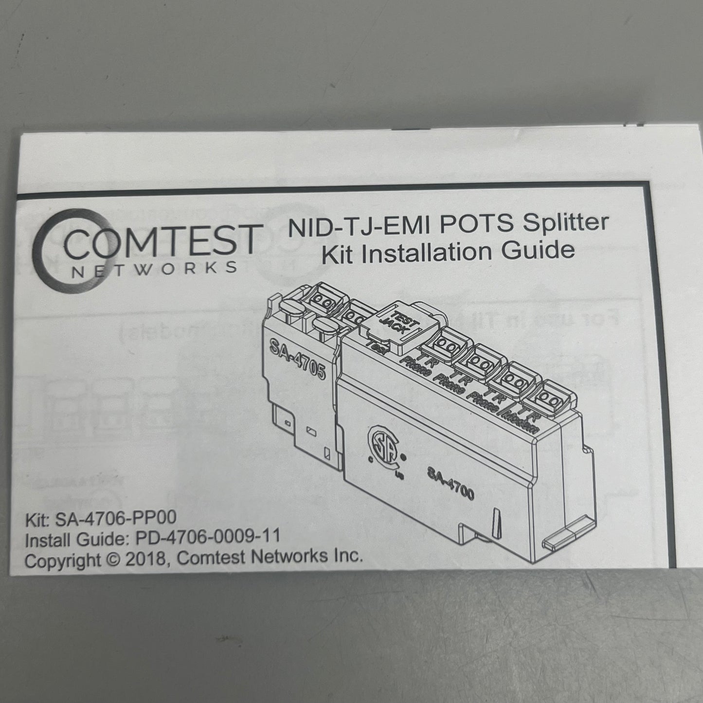 COMTEST Networks NID-TJ- EMI POTS Splitter Kit SA-4706