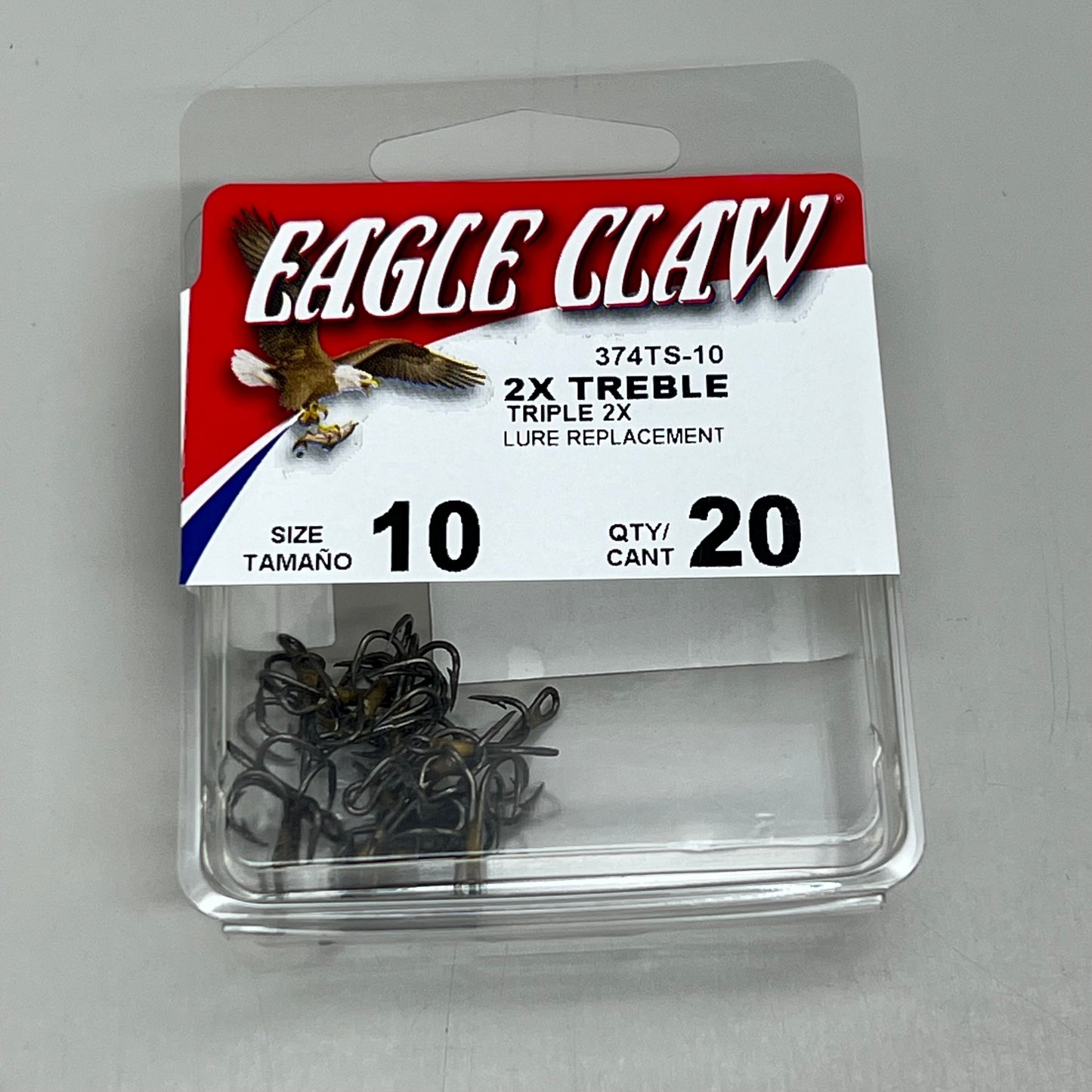 EAGLE CLAW (5 PACK) Curved Point 2X Treble Lure Repla Bronze #10 20 pc 374TS-10