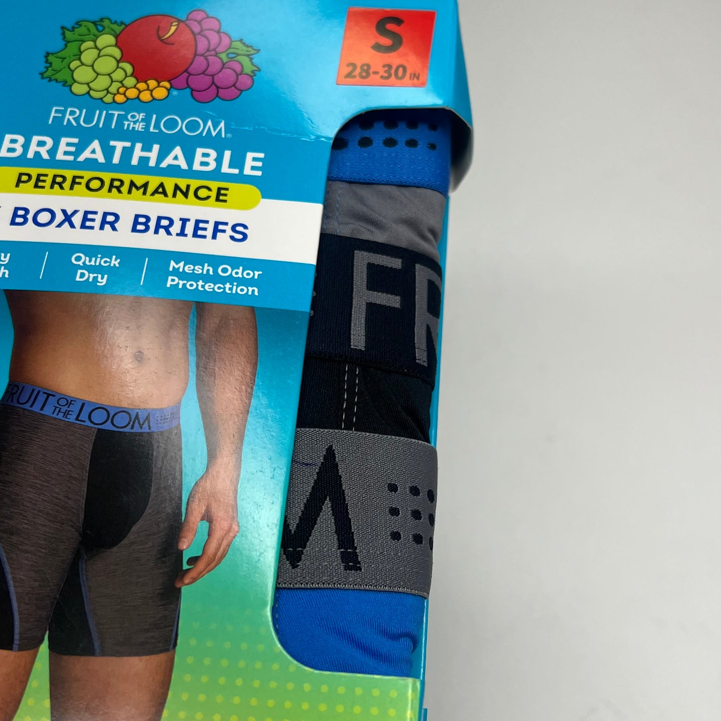 ZA@ FRUIT OF THE LOOM Breathable Performance Boxer Breifs Men's Sz S Blue/Grey/Black 8WP3BBC
