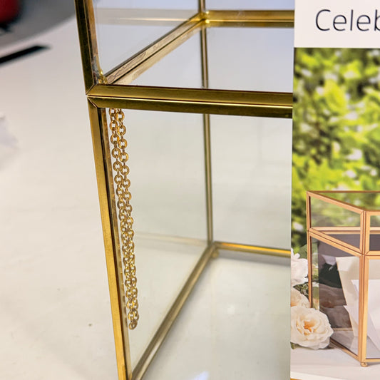 CELEBRATE IT Gold Metal & Glass Card Box Special Occasions 9.9 X 5.6 X 7.8 In 750311