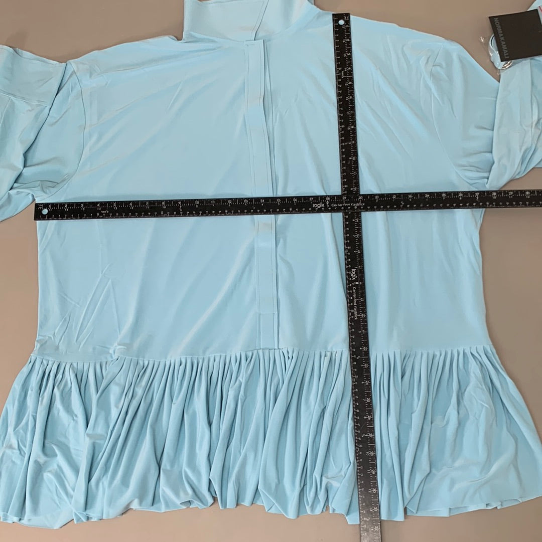 NORMA KAMALI Oversized Boyfriend Nk Shirt W/ Ruffle Bottom SZ L/40 Powder Blue KK5216PL149908 (New)
