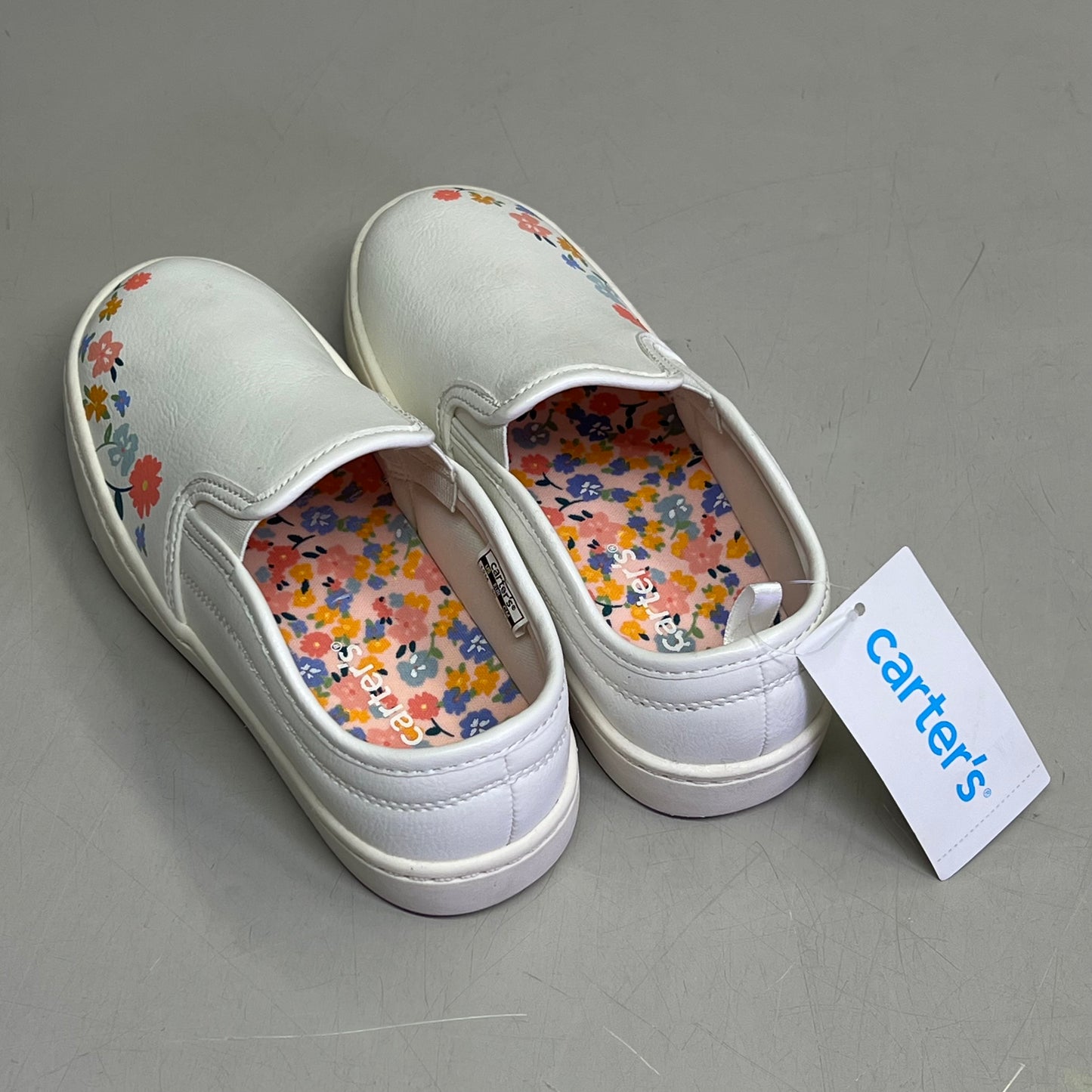 CARTER'S Wipe Clean Floral Slip-On Toddler Shoe Girl's Sz 12 White CF21H03B