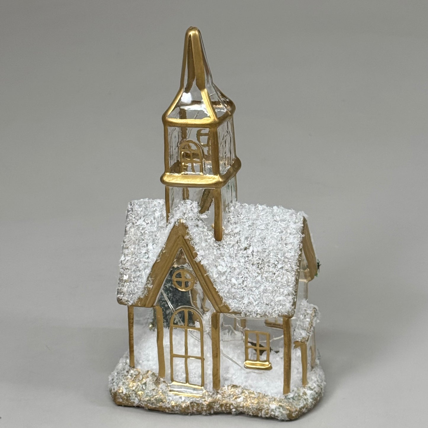 RAZ IMPORT Lighted Church w/ Snow Inside Made of Glass & Sisal 9" Gold 4424591