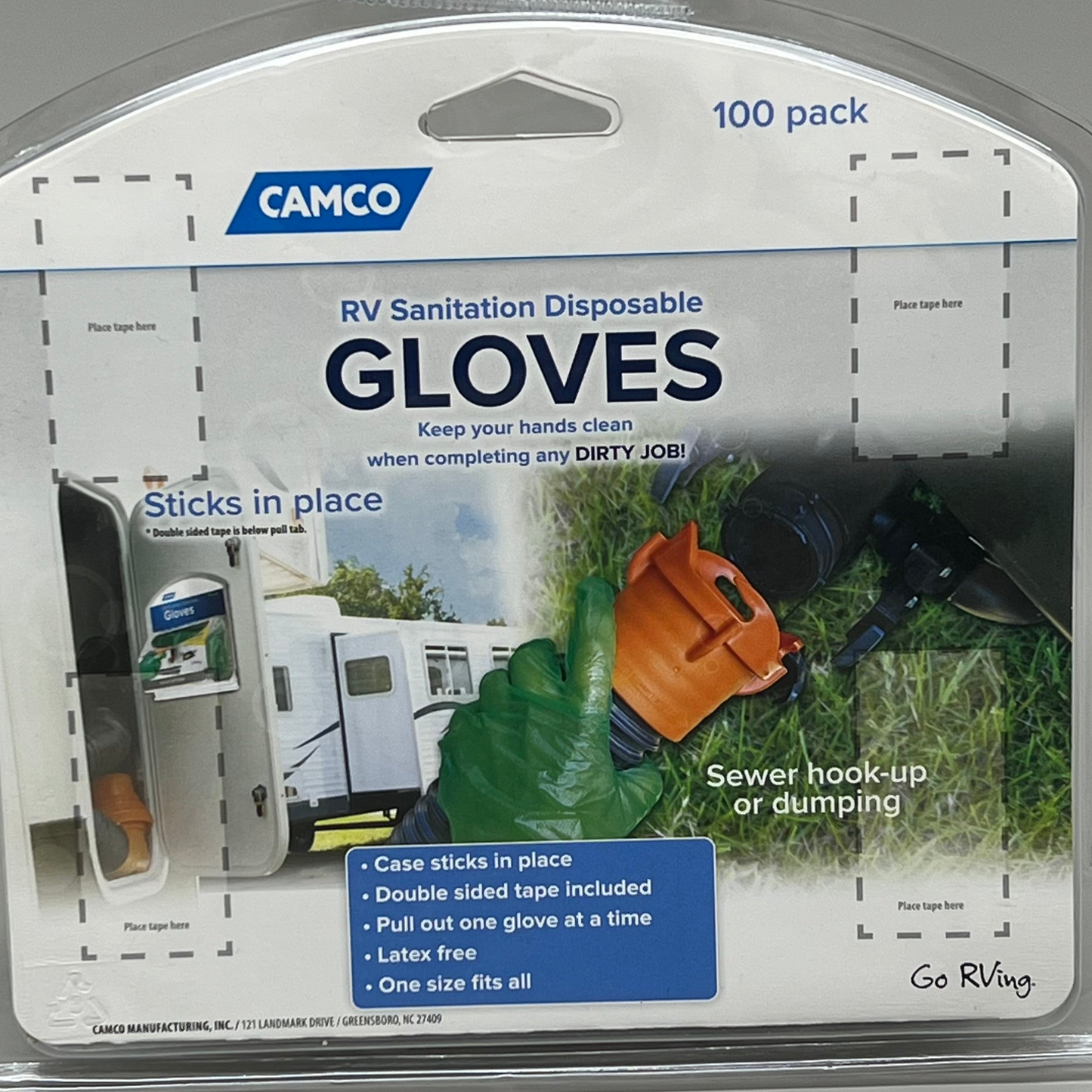 CAMCO (3 PACK) Disposable RV Sanitation Gloves One Size Fits all 100 Count Green 40285