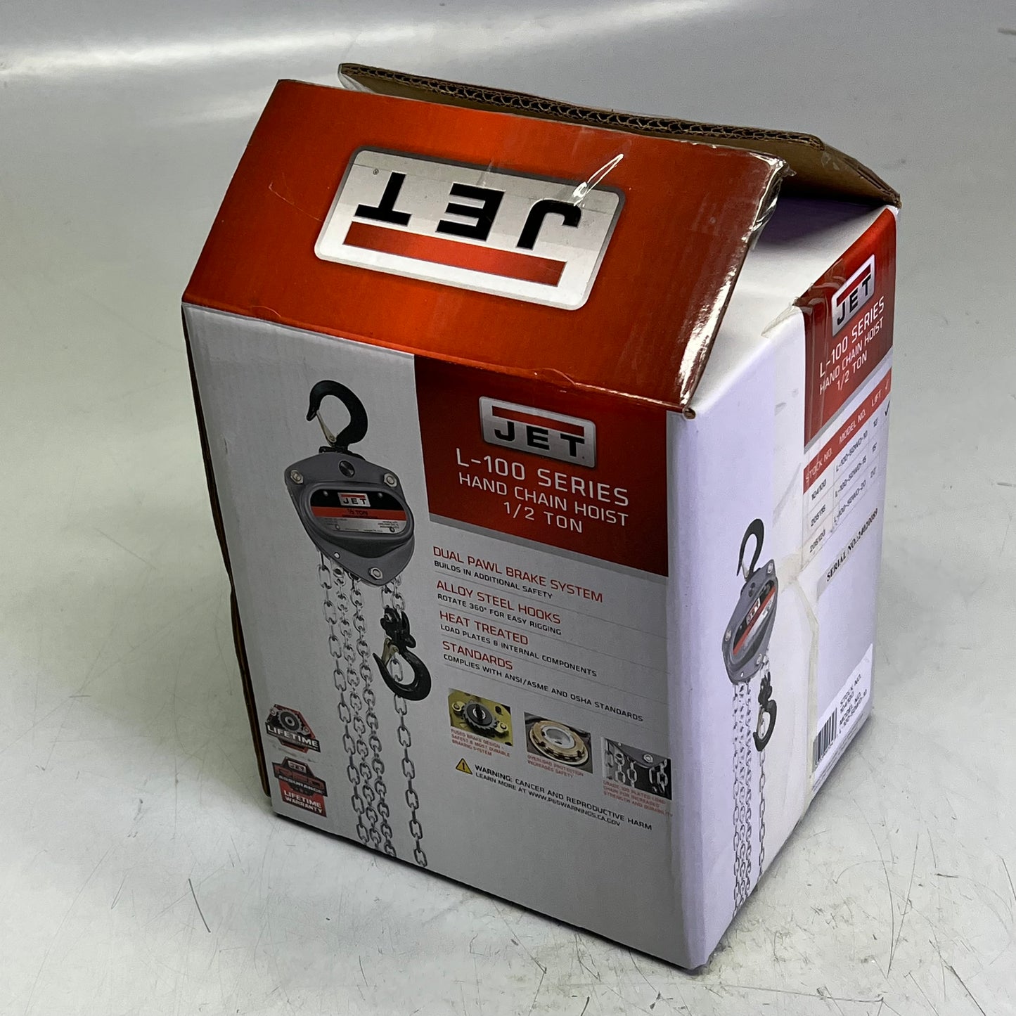 JET Chain Hand Hoist W/ Overload Protection 10ft - 1/2 Ton Chrome/Gray 100-50-10