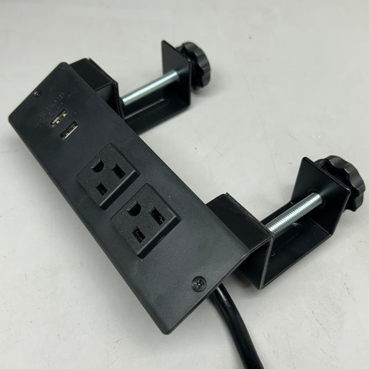 ZA@ MOD POWER & LIGHTING SOLUTIONS Desk/Bench Power Outlet Clamp W/ 2 USB Outlets 10'  Black TV2802-F-C-BK-A
