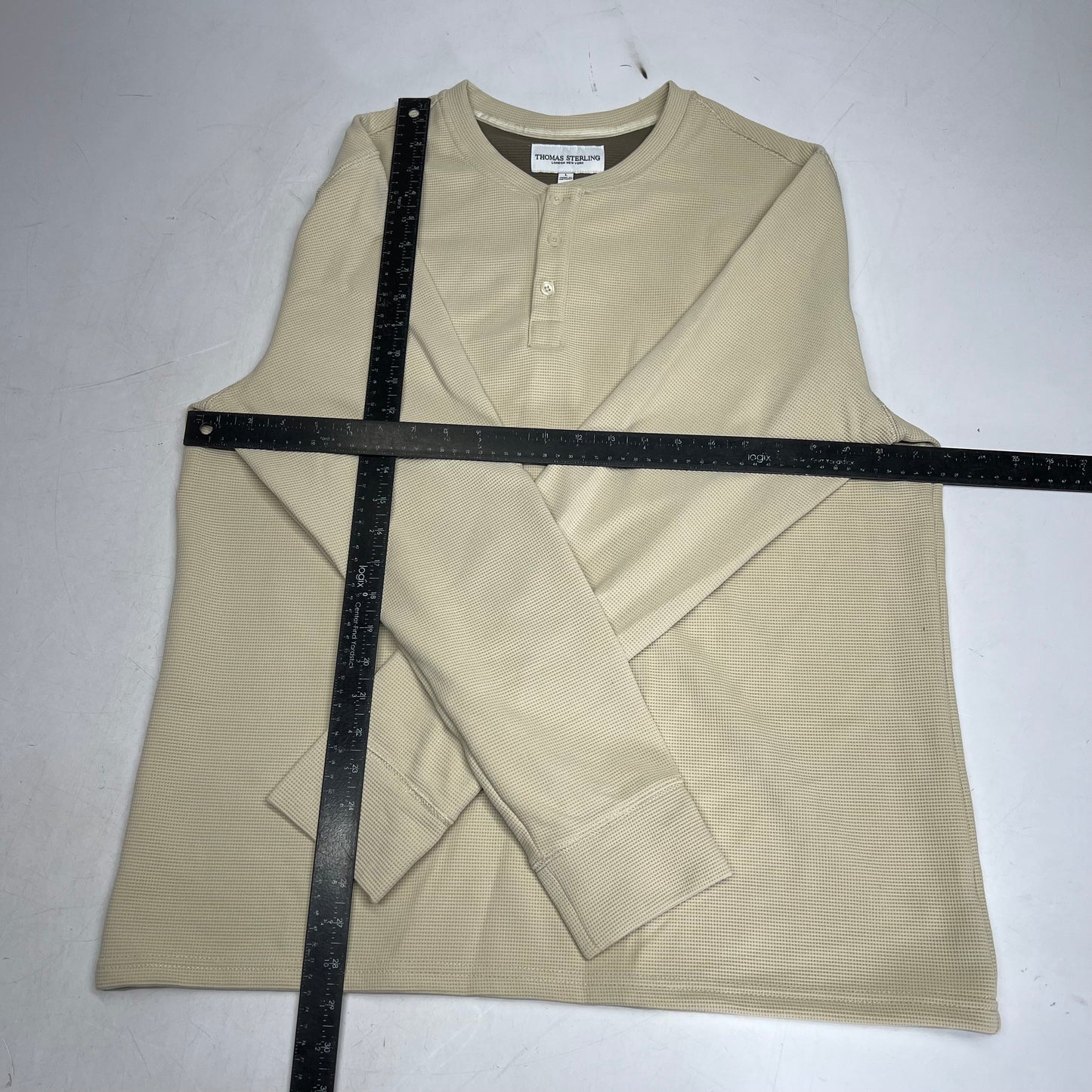 THOMAS STERLING Half Button Soft Waffle Knit Long Sleeve Men's Sz L Khaki