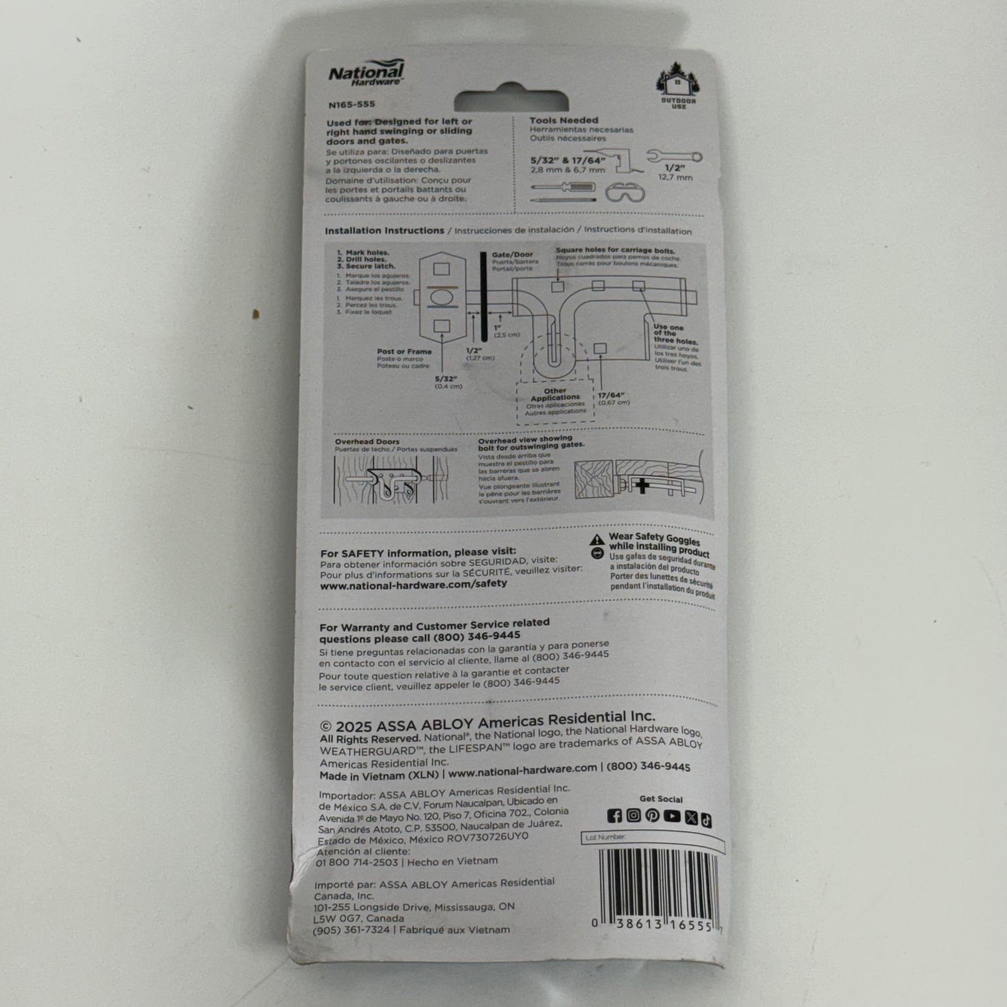 NATIONAL HARDWARE Sliding Bolt Door & Gate Latch Sz 6"L x 2.5"W Grey N165-555