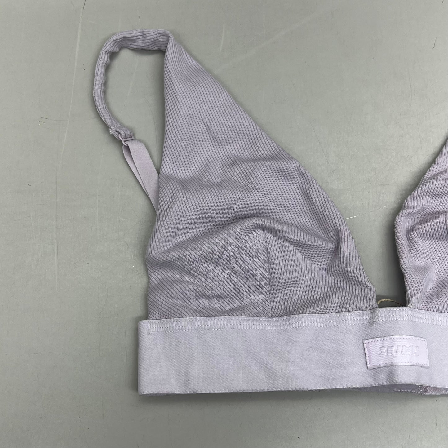 SKIMS Breathable Cotton Rib Triangle Plunge Bralette Women's Sz XS Iris Mica