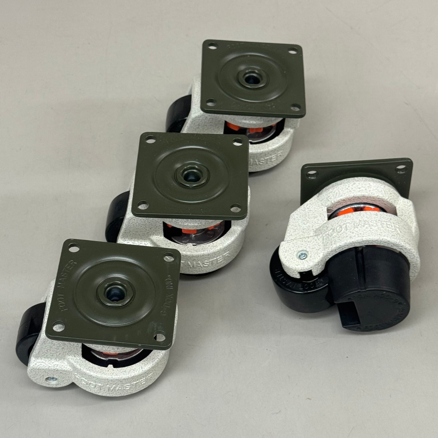 FOOT MASTER (4 Wheels) Plate Caster Mounting Swivel Wheel Set 3 1/4" Mounting HT, 2" Wheel Dia Marble/ Green