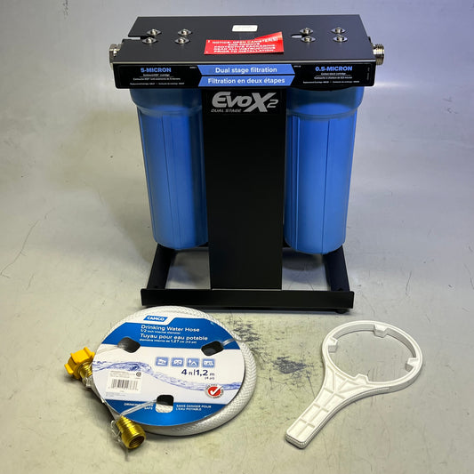 CAMCO  EVO X2 Dual Stage Filtration RV City Water In-Line Filter Kit Blue 40639
