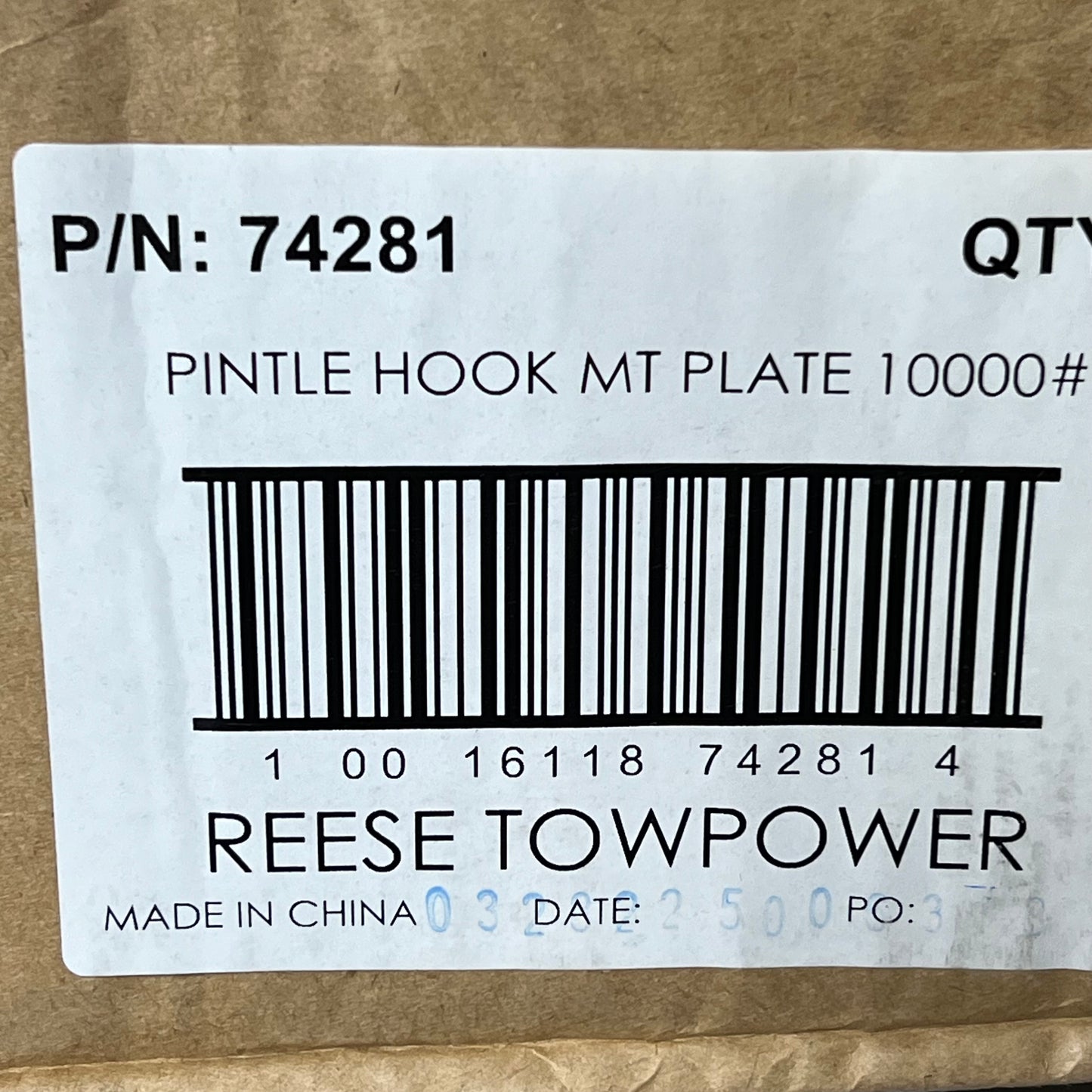 REESE TOWPOWER Pintle Hook Mounting Plate 10,000 Lbs Cap Fits 2"Recivers 74281