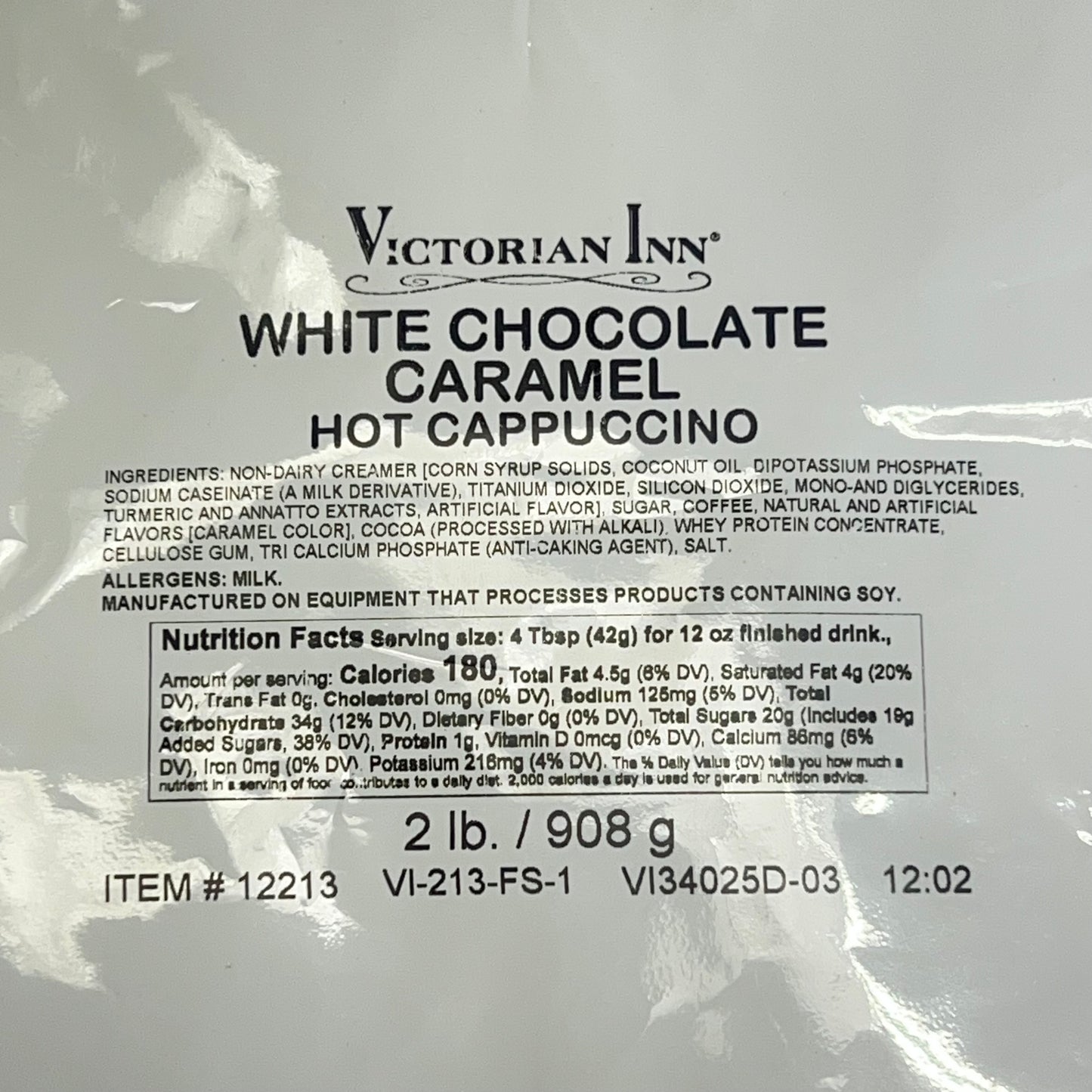 VICTORIAN INN  (2 PACK) White Chocolate Caramel Hot Cappuccino 2lbs BB 12/27
