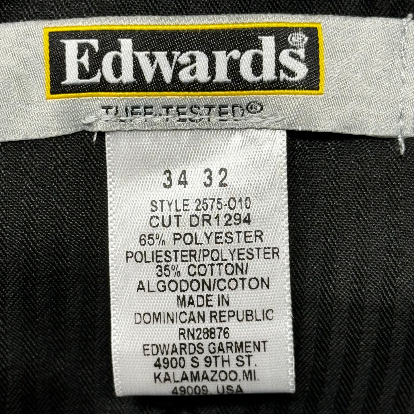 EDWARDS Button Closure Flat Front Cargo Work Pants Men's 34X32 Black 2575-O10