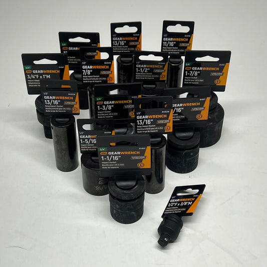 GEAR WRENCH (LOT OF 14) Assorted Impact Sockets in Inches 1/2" & 3/4" Drives