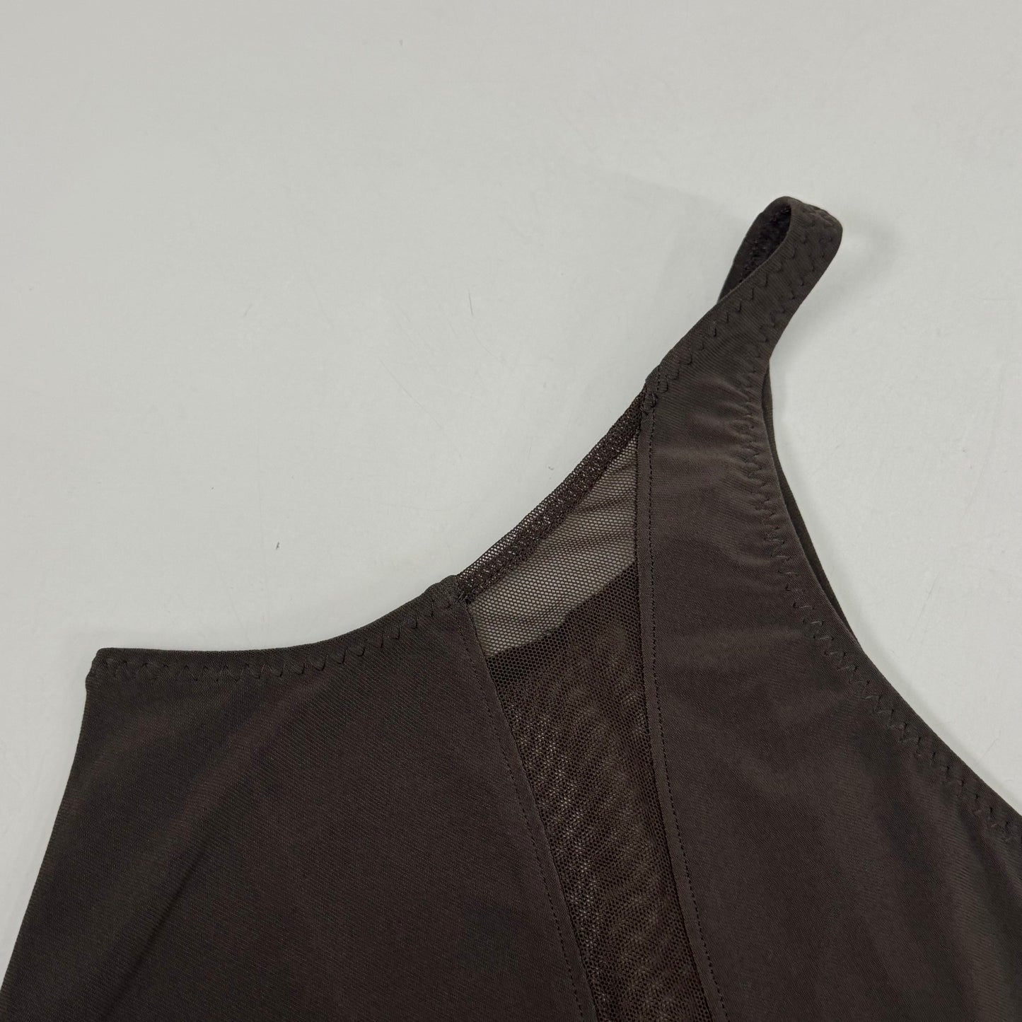 NORMA KAMALI One Shoulder Snake Mesh Catsuit Footsie Women's Sz XL/42 Chocolate