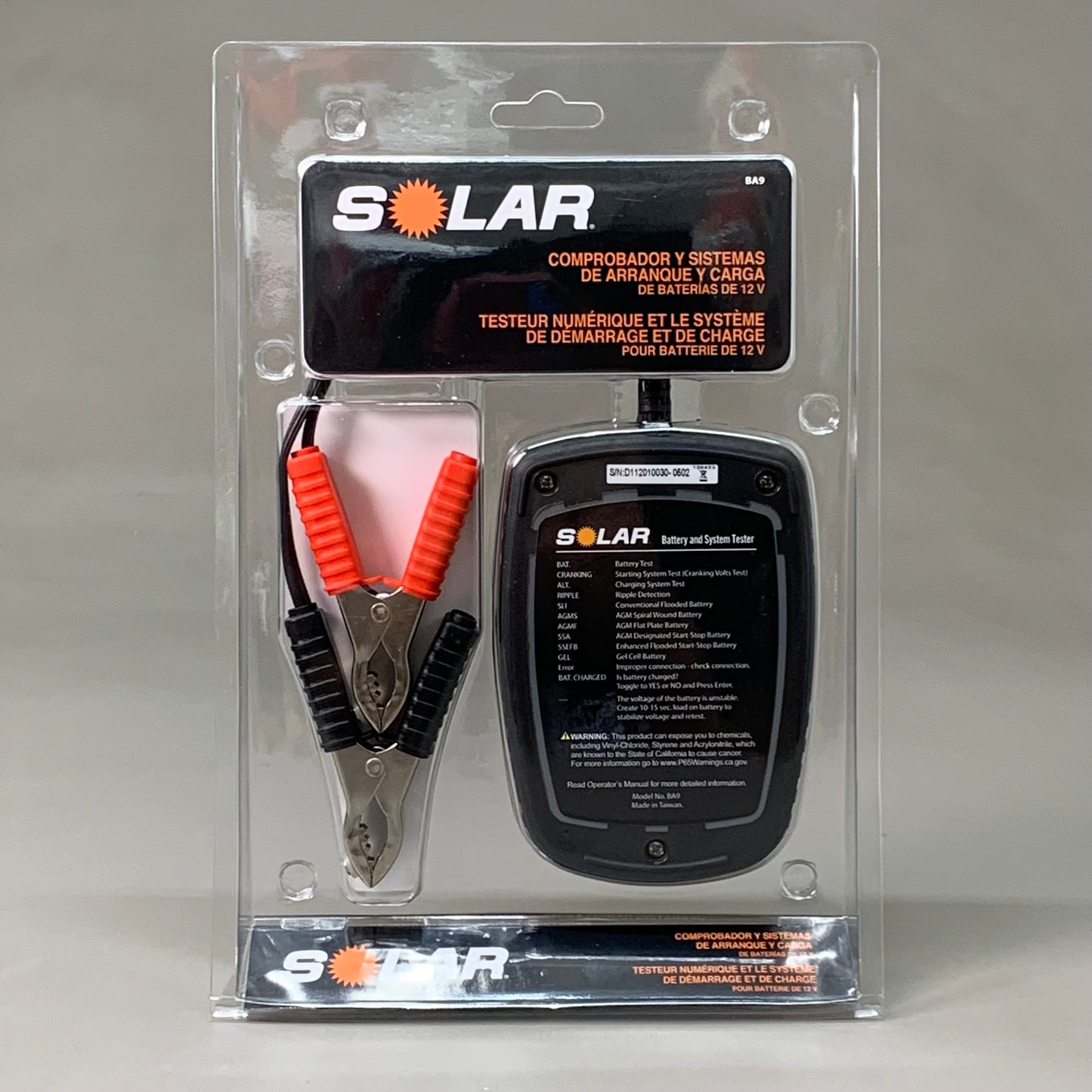 SOLAR Battery & System Tester for 12 Volt Batteries 11" x 7" Black BA9