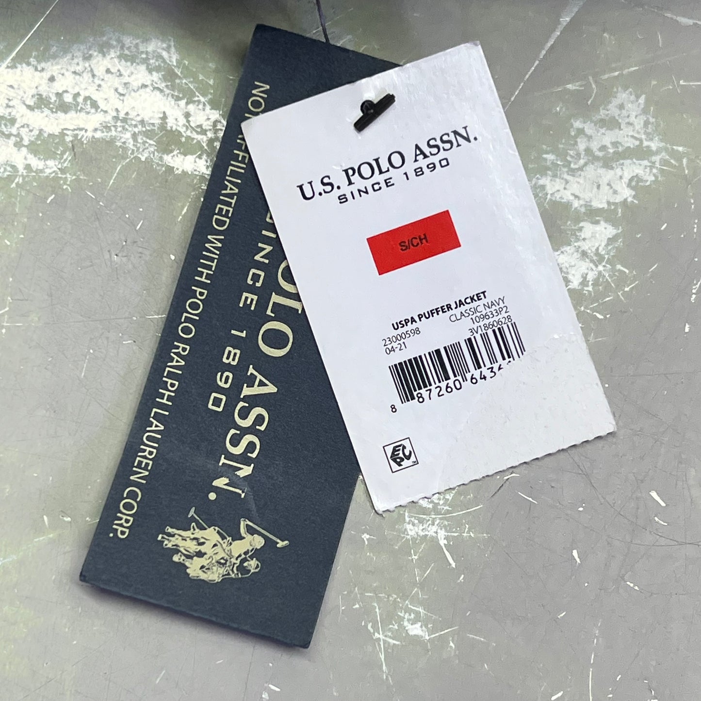 U.S. POLO ASSN. USPA Quilted Puffer Jacket Men's Sz S Navy/White 109689-P200A