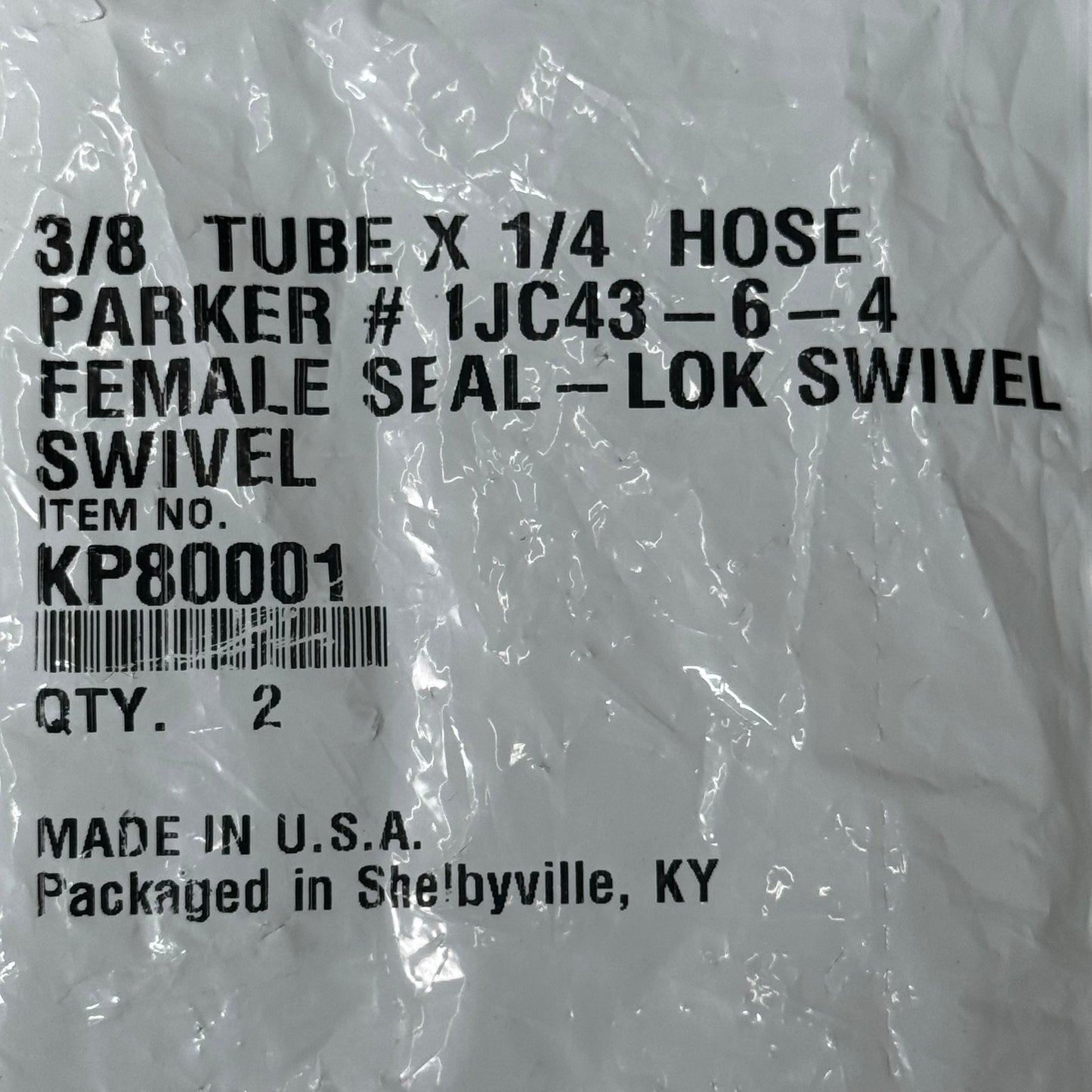 PARKER (2 PACK) Hydraulic Hose 1JC43-6-4 Female Swivel 3/8" x 1/4" Steel KP80001