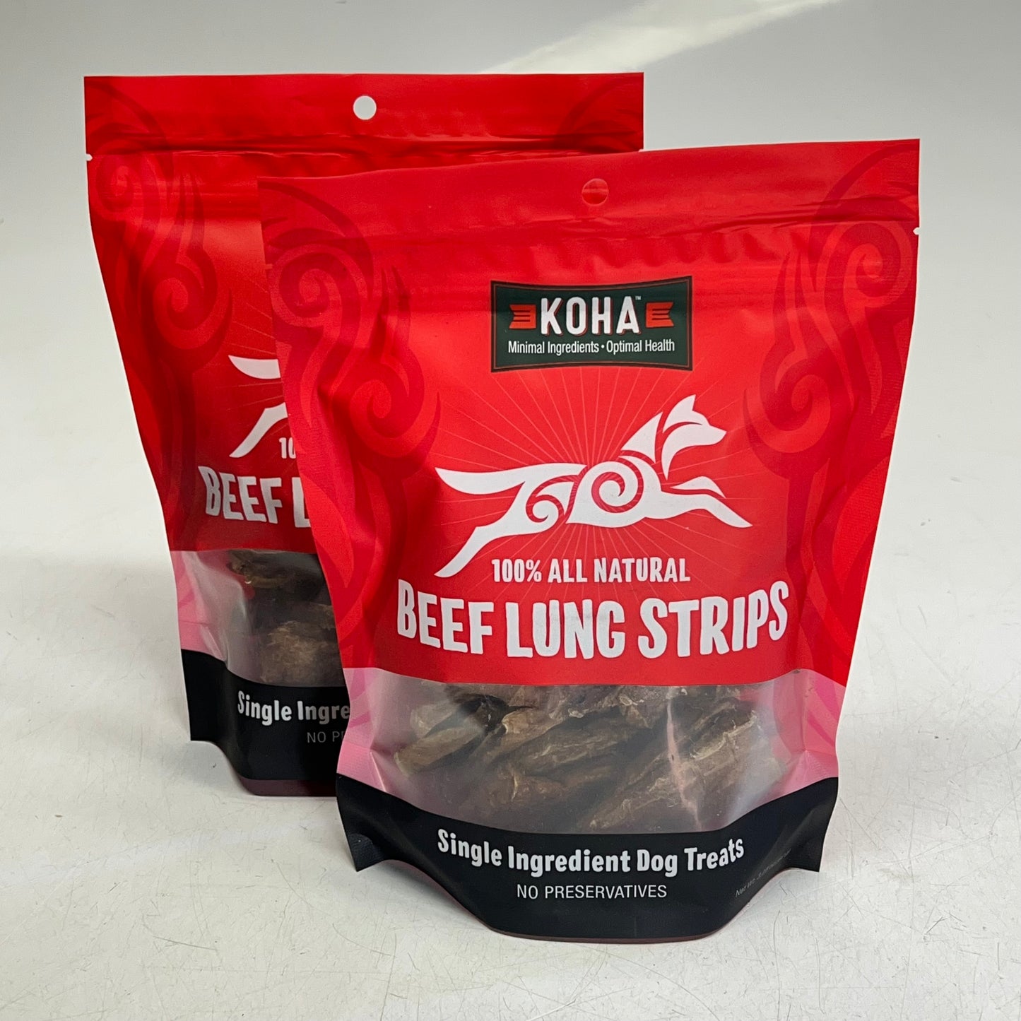 KOHA (2 PACK) Beef Lung Strips All Natural Treats Air-Dried 3.25 Oz BB 06/27