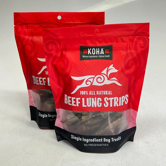KOHA (2 PACK) Beef Lung Strips All Natural Treats Air-Dried 3.25 Oz BB 06/27