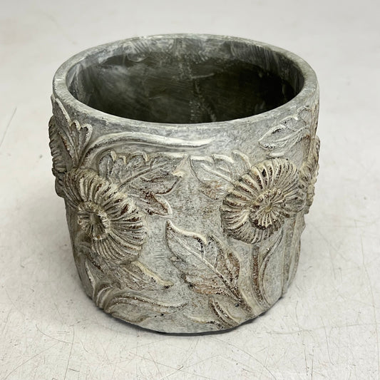 SILVER TREE Cement Flower Pattern Plant Pot 5.5" Dia X 5" Deep Grey A18600