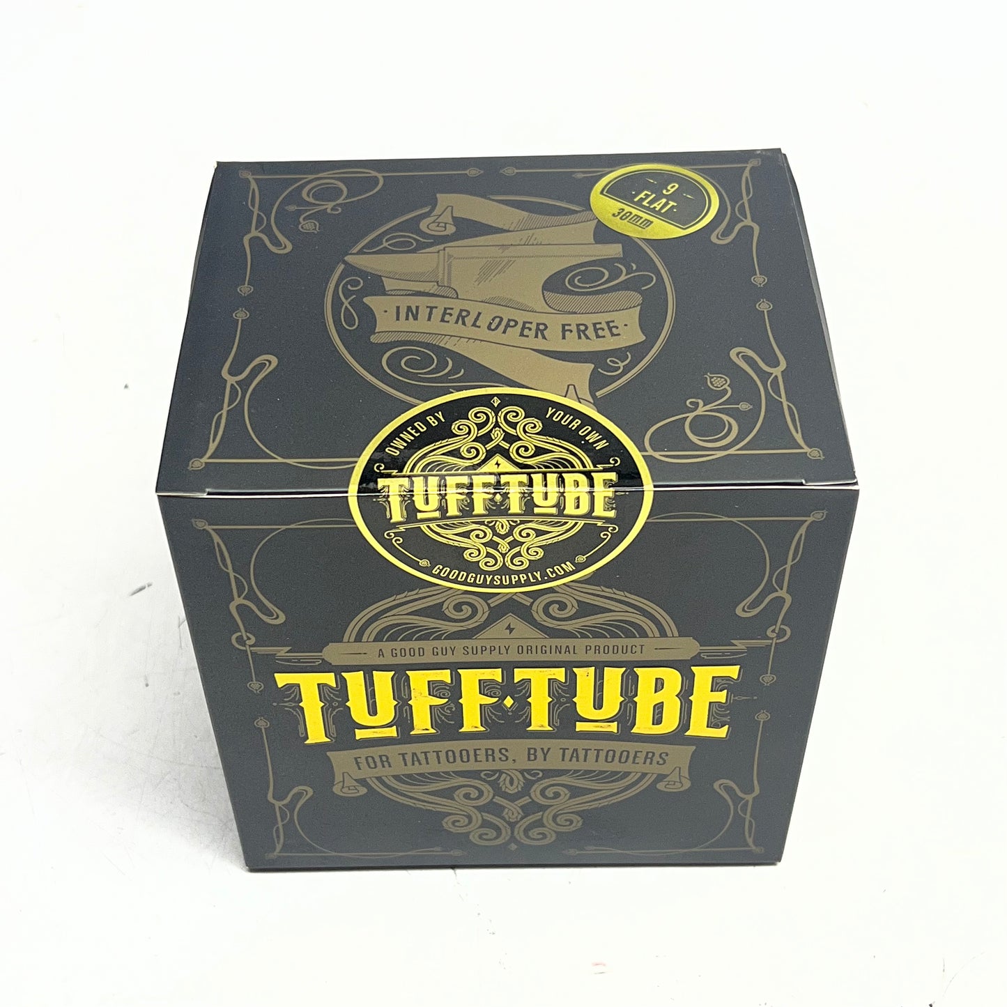 TUFF TUBE (15 PACK) Sterile Disposable Tattoo Tubes 30mm 9 Flat Gold/Black