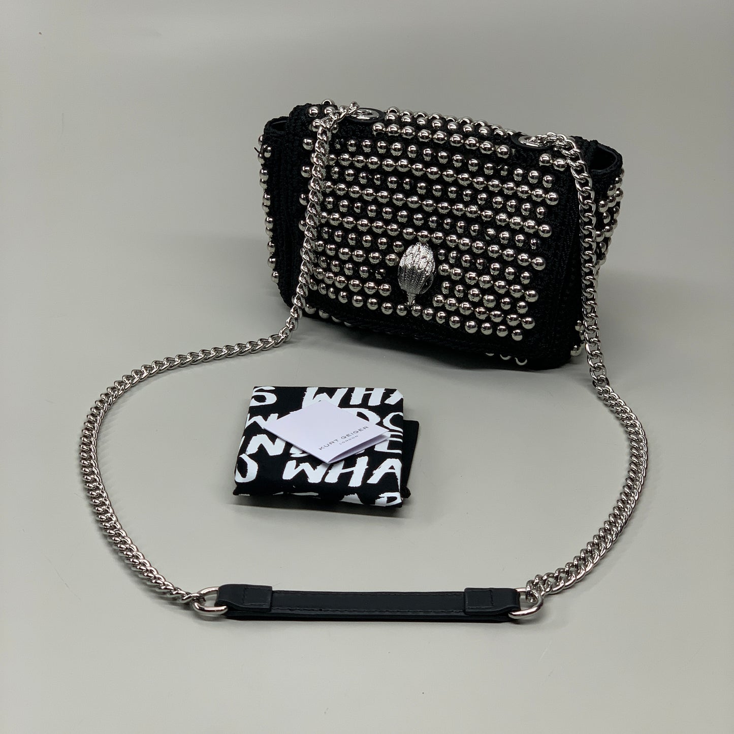 KURT GEIGER Kensington Crochet MD Stud Bag 8" x 6" Black 5045654259515 New