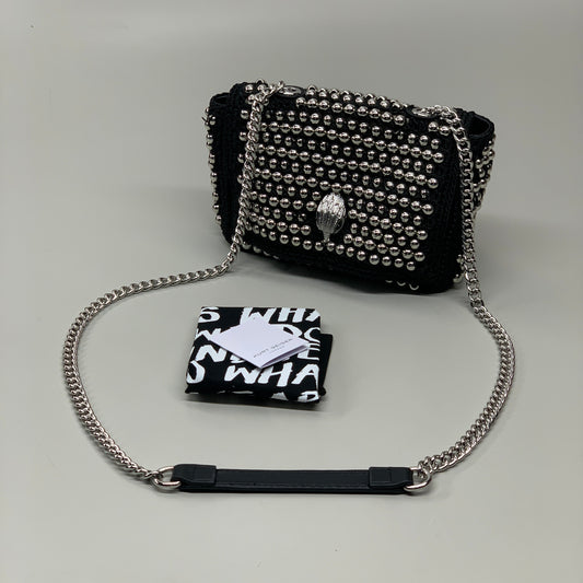 KURT GEIGER Kensington Crochet MD Stud Bag 8" x 6" Black 5045654259515