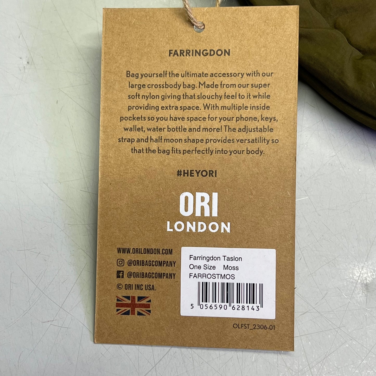 ORI LONDON Farringdon Bag Made From Taslon One Size 6"x11"x3.5" Moss FARROSTMOS