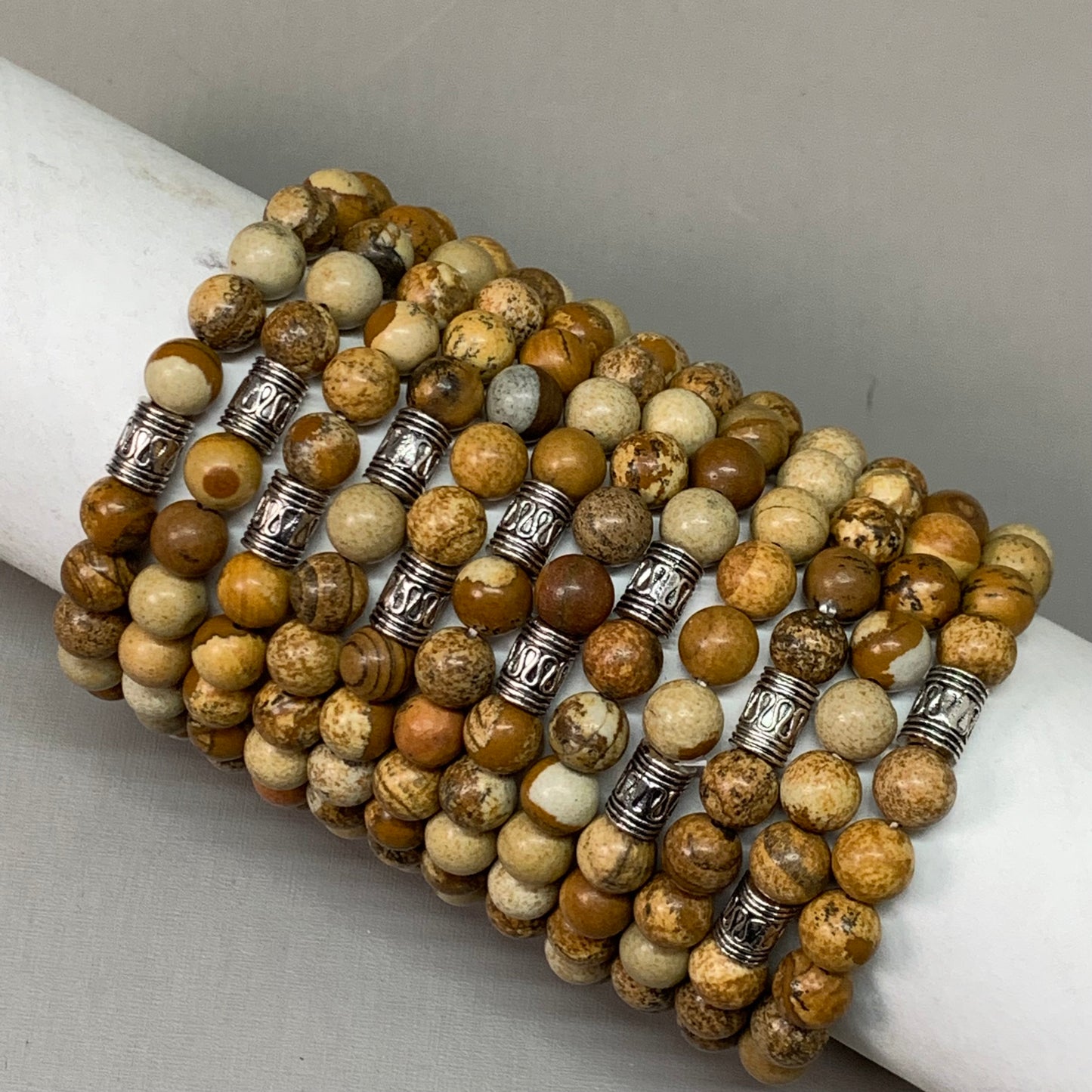 BEST WHOLESALE (12 PACK) Beaded Light Brown Crystal Bracelets 3" Silver Cuff New