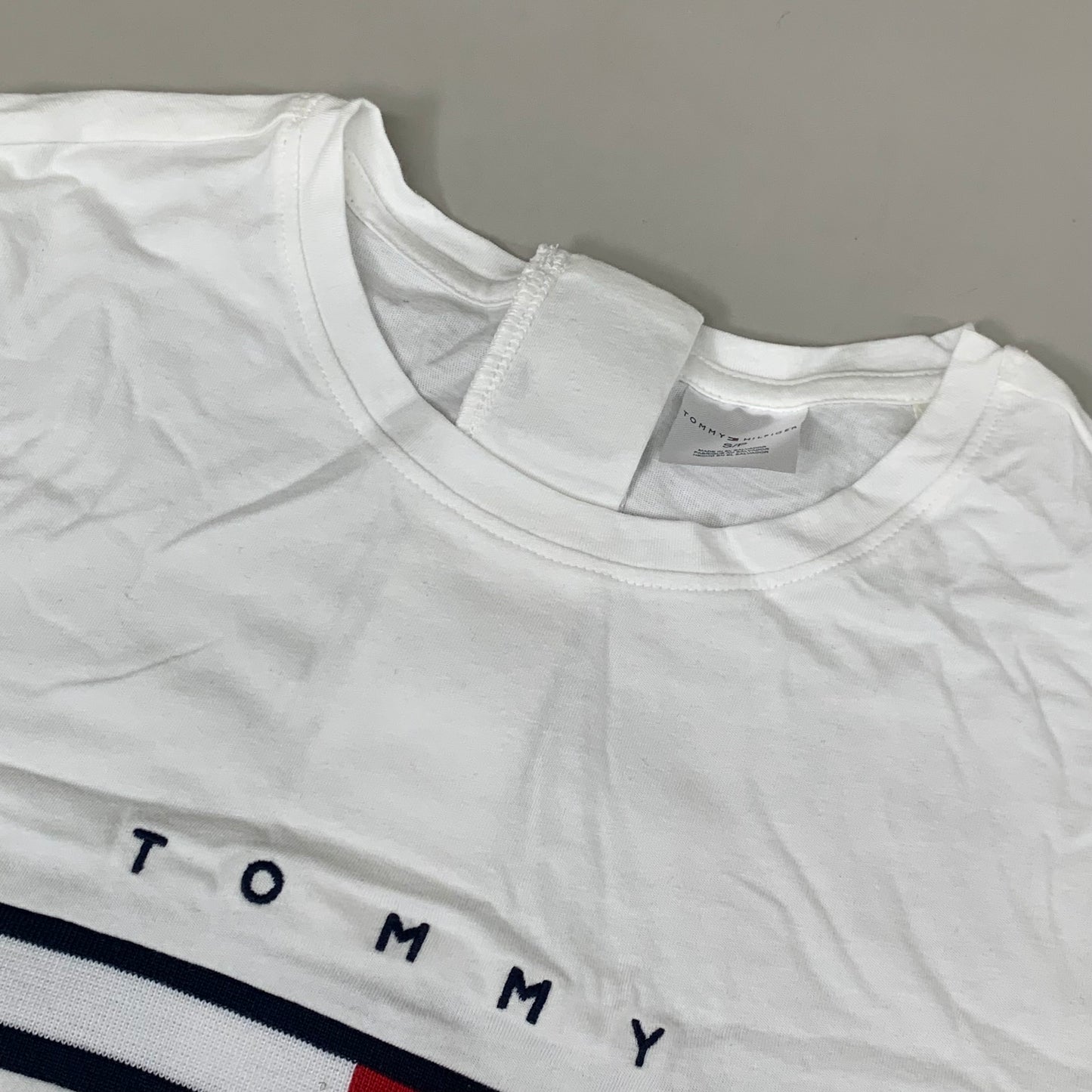 TOMMY HILFIGER Adaptive Short Sleeve Hook & Loop T-Shirt White Women's SZ S/P Signature Stripe (New Other)