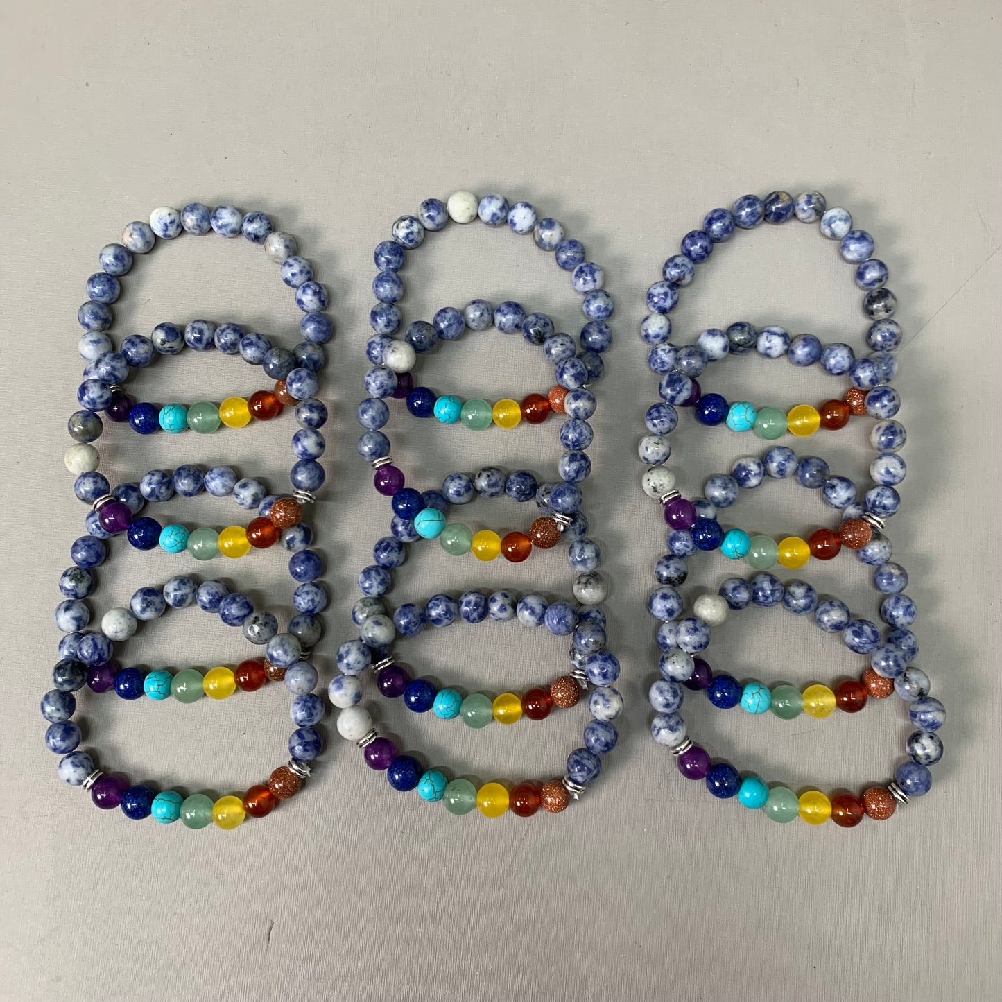 BEST WHOLESALE 12-PACK! Blue Marbled Rainbow Beaded Crystal Bracelets 3" New