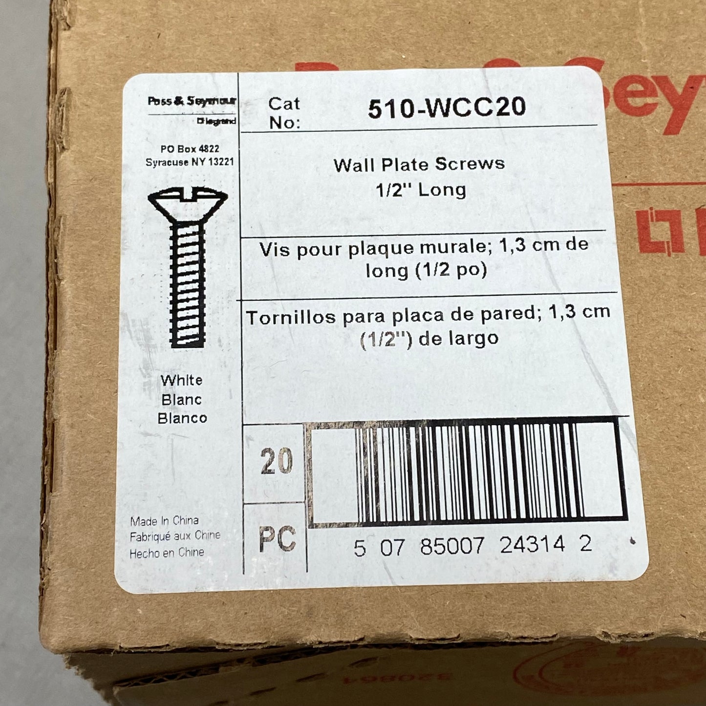 PASS & SEYMOUR (20 Pack) White Blanc Wall Plate Screws  1/2" Long 510-WCC20
