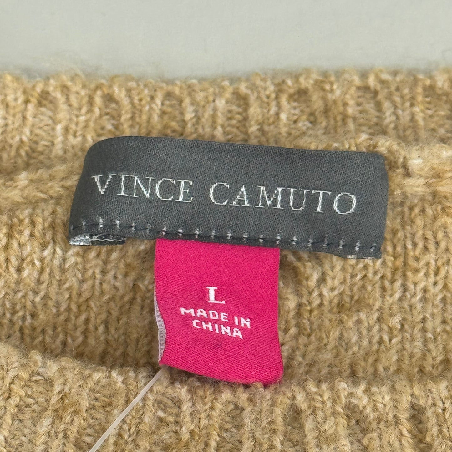 VINCE CAMUTO Cable Knit Sweater Women's Sz-L Latte Heather SC2895