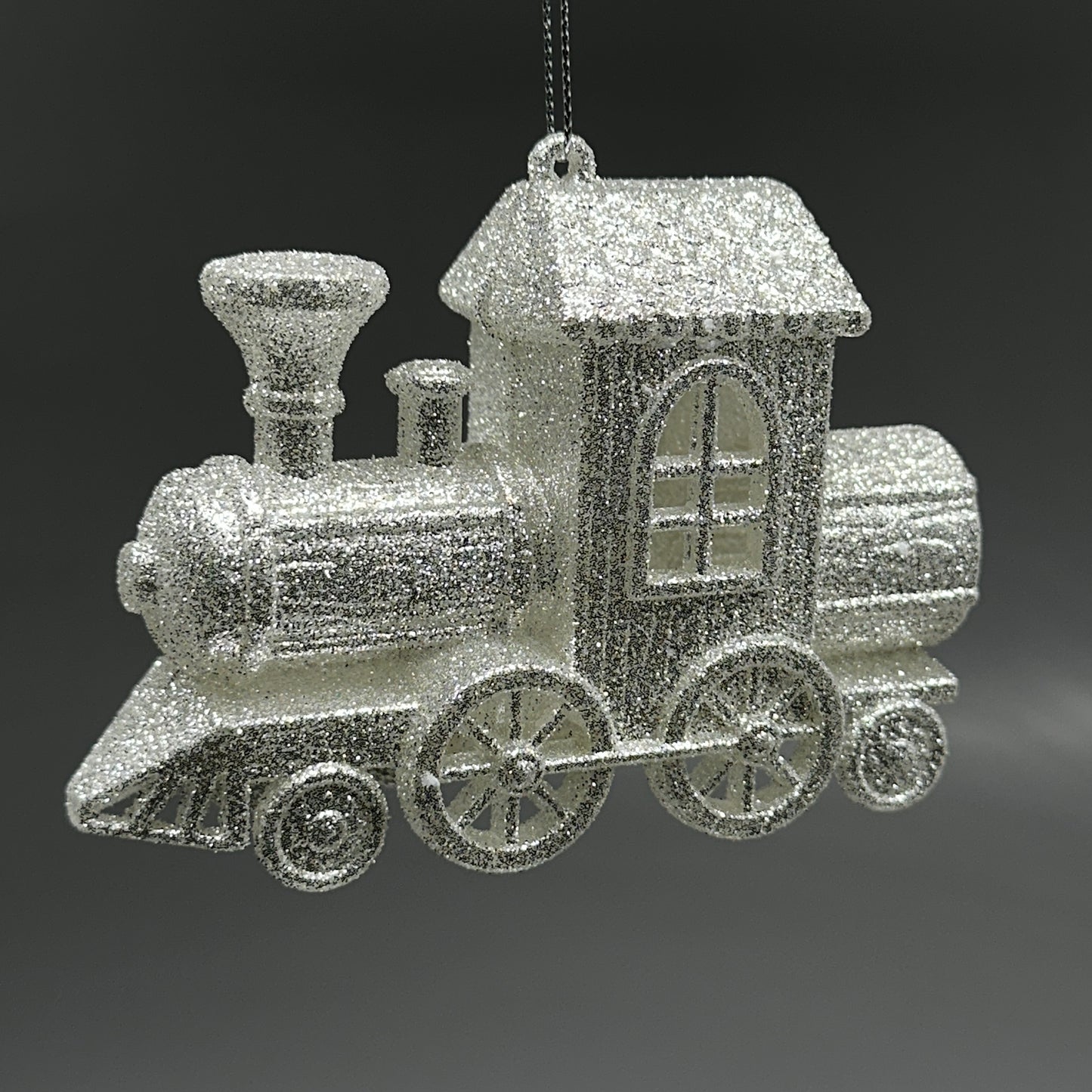 KURT S. ADLER Train Christmas Ornament Silver Glitter 3.4“ T3628