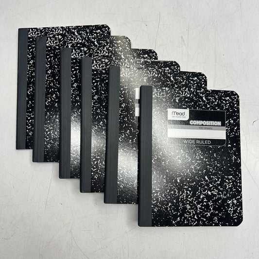 ZA@ MEAD (6 PACK, 100 SHEETS EACH) Composition Notebooks Wide Ruled 1-Subject 9.75" X 7.5" Blac|k/White 306712
