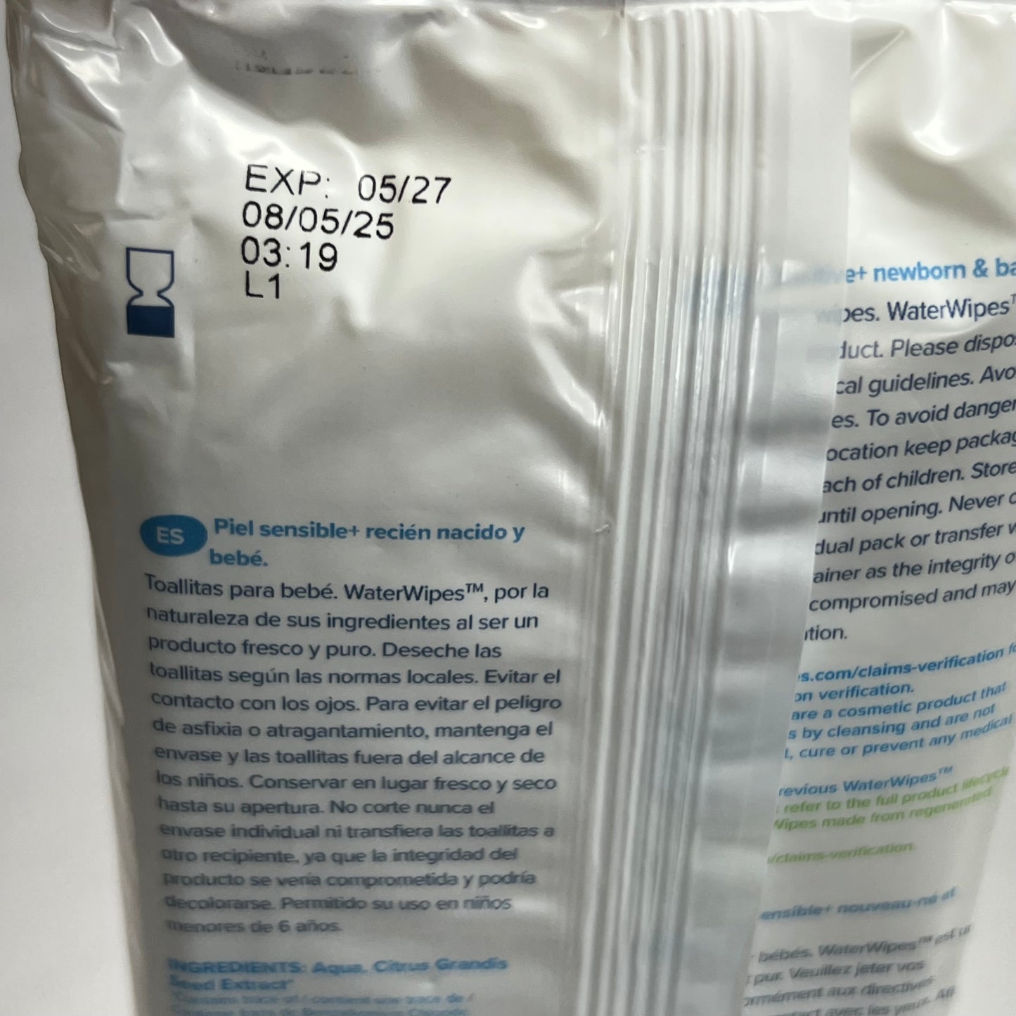 WATERWIPES (5 PACK of 28 Wipes) Sensitive+ Newborn Baby Wipes 7" x 6.6" White 100020 BB 05/27