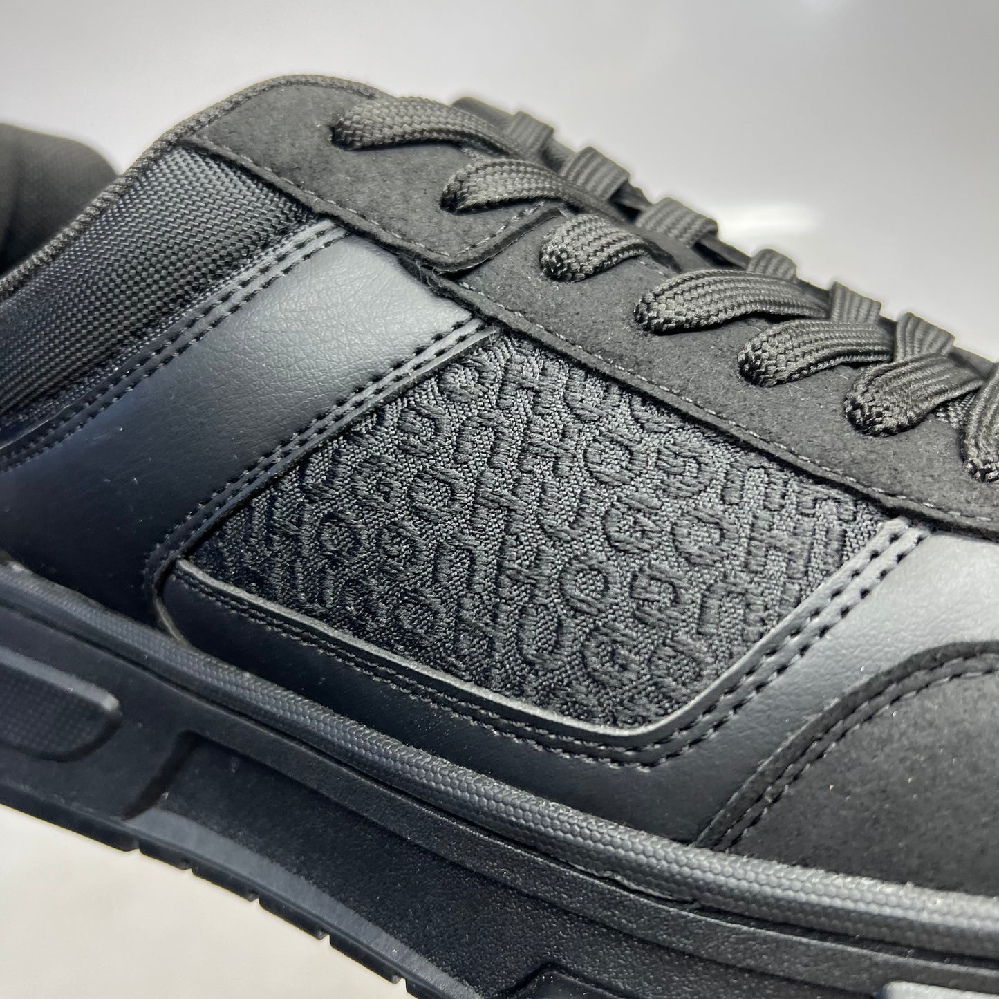 HUGO BOSS Shoe Lace Up Trainers W/ Monogram Detailing Men's US Sz 10 Black 6073904