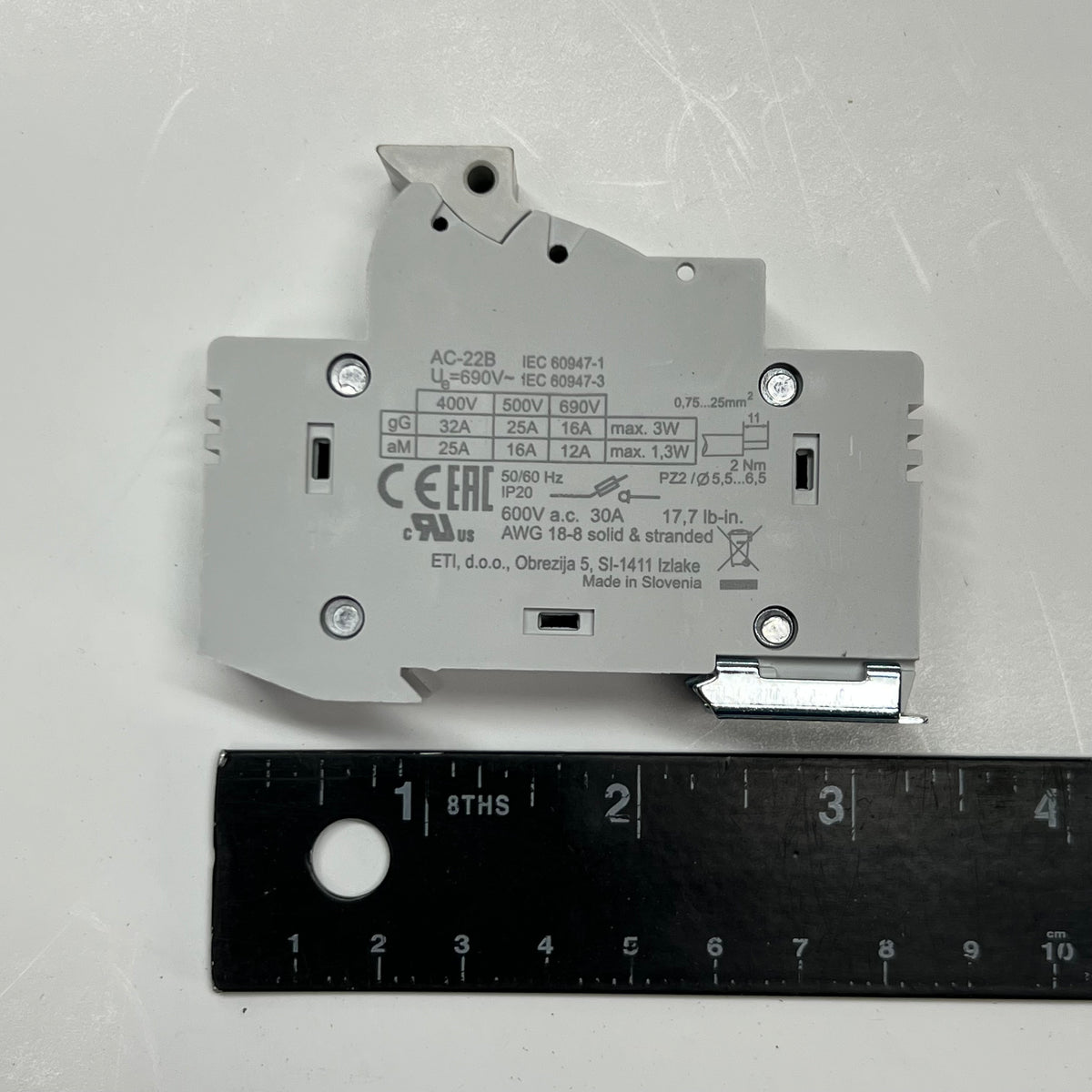 ETI (2 PACK) Modular Fuse Holder 1-Pole 30A 600V LEC/UL Din Rail Mount - White 002540001